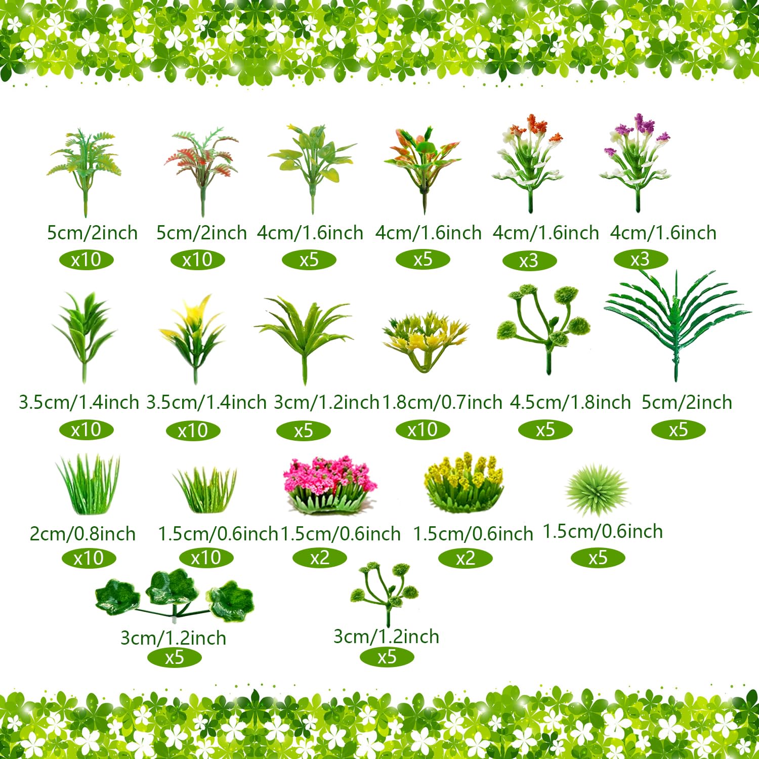 Zofusaier 120pcs Mini Model Trees Miniature Plants Set Flowers Green Shrubs Bush Model, Miniature Fairy Garden Aritificial Plants for DIY Train Railroad Park Scenery Architecture - Image 2