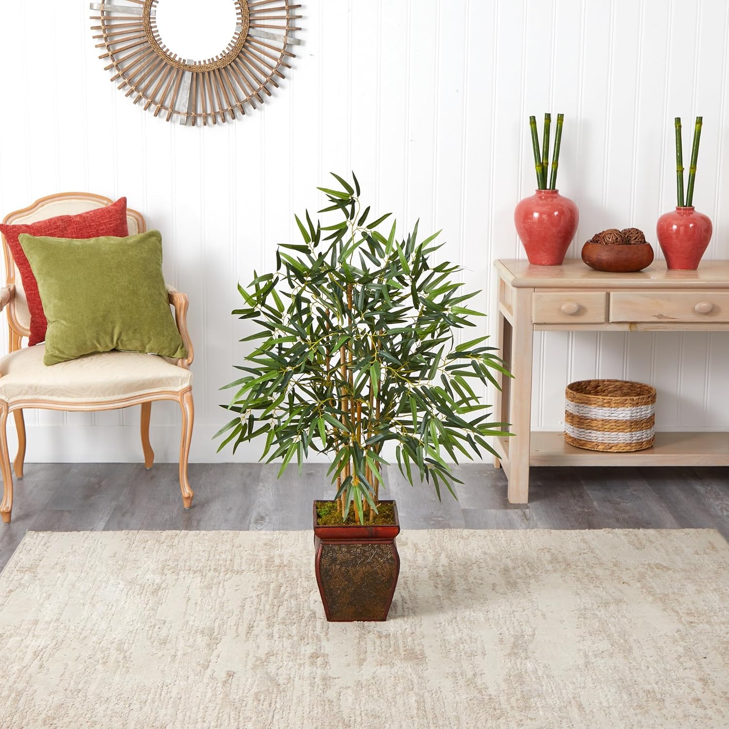 Nearly Natural 3.5ft. Bamboo Artificial Tree in Wooden Decorative Planter
