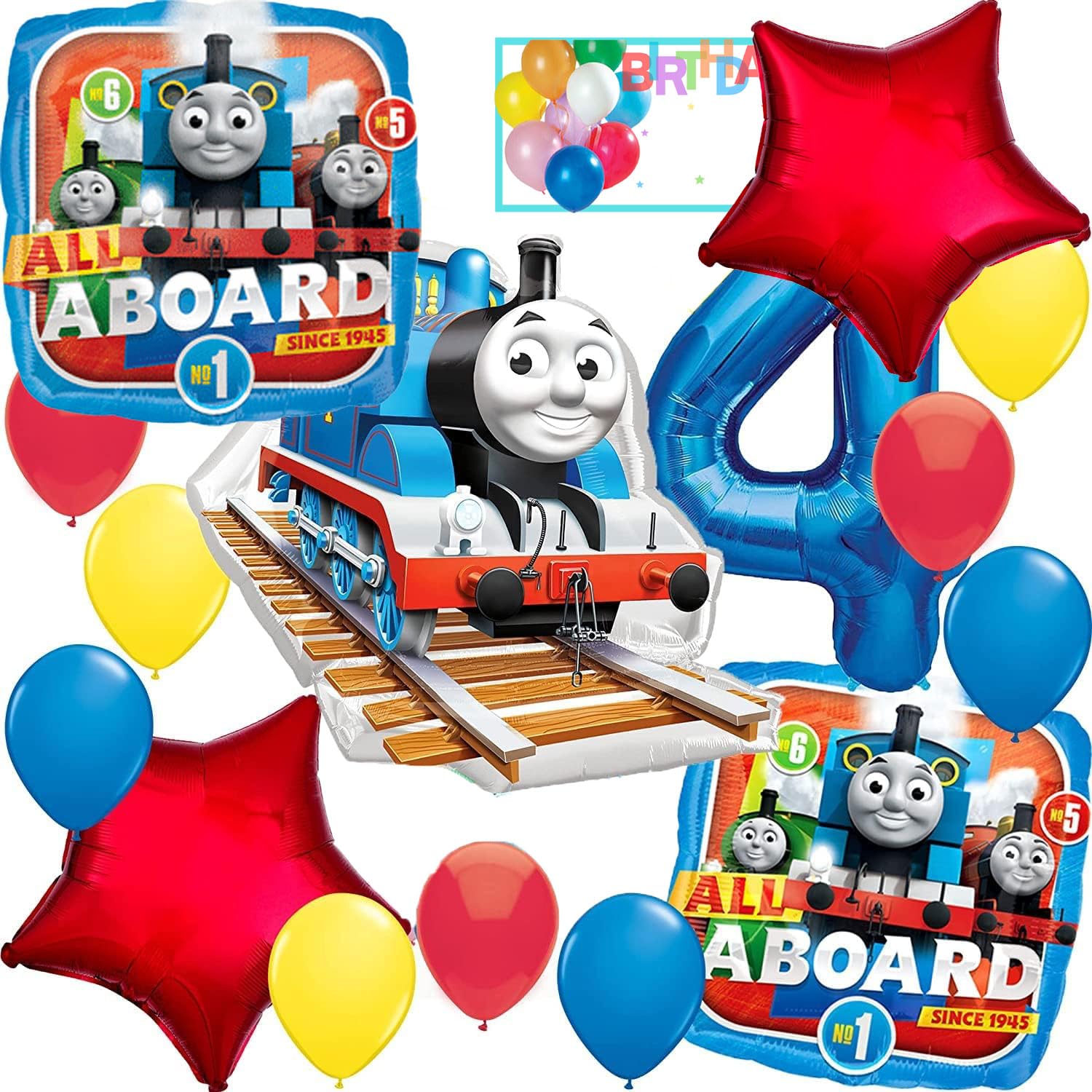 amscan Foil Balloons, for Thomas the Train Party Collection, Party Accessory, Multicolor, 4th Birthday