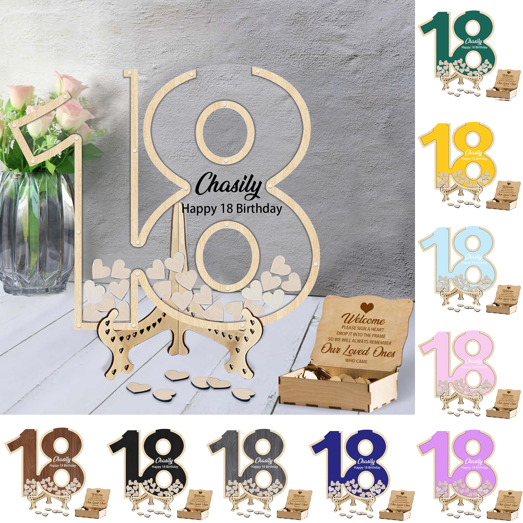 Libro degli Ospiti Personalizzato per Il 18 Compleanno Testo del Nome Libro degli Ospiti Creativo per Il Compleanno Festa di Compleanno Ragazza Ragazzo 18 Anni (Stile 7)