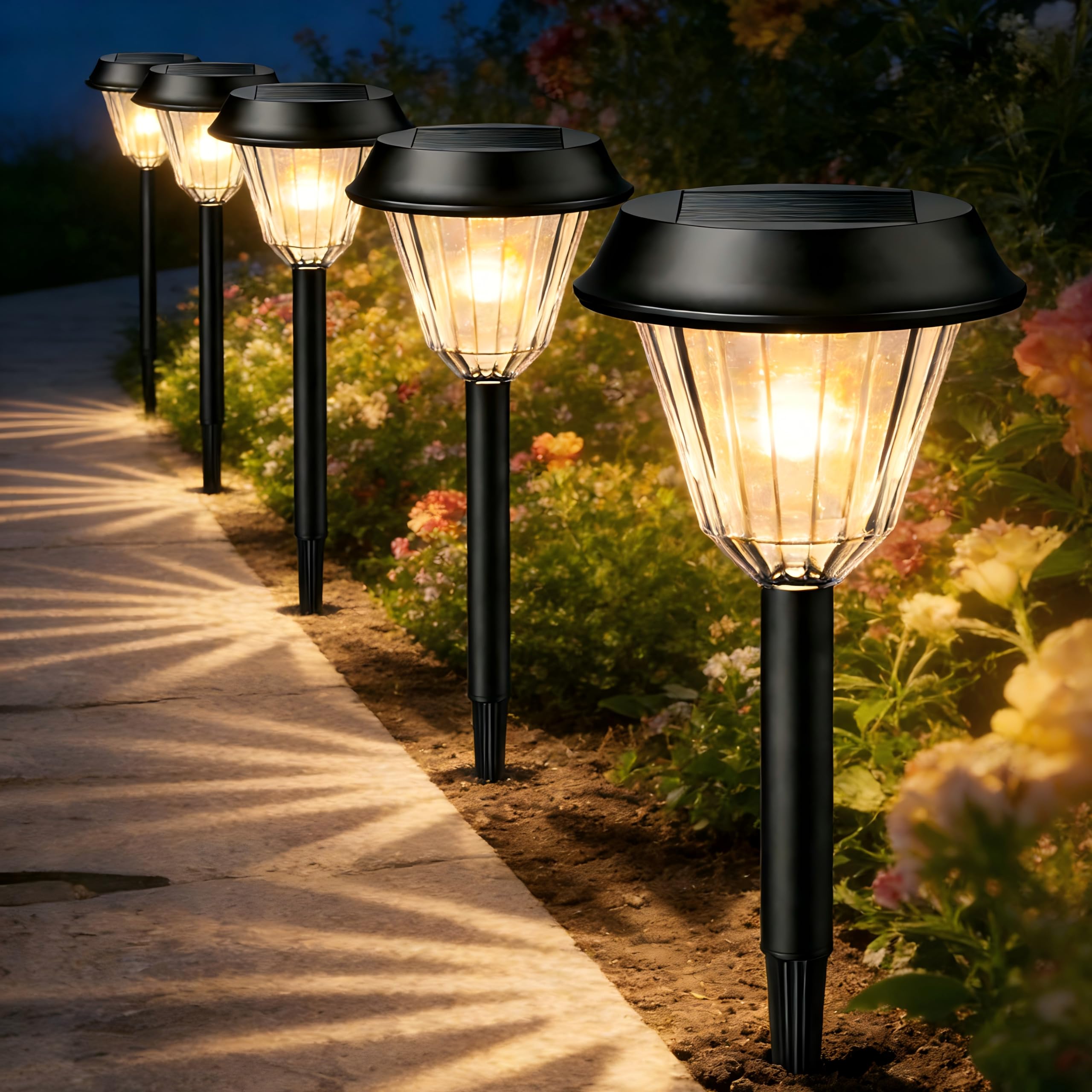 Quntis 6 Pack Solarlampen für Außen IP65 Gartenbeleuchtung mit RGB/Warmweiß Lichterkette Outdoor Solarleuchten Garten für Terrasse,Rasen,Hof,Wege