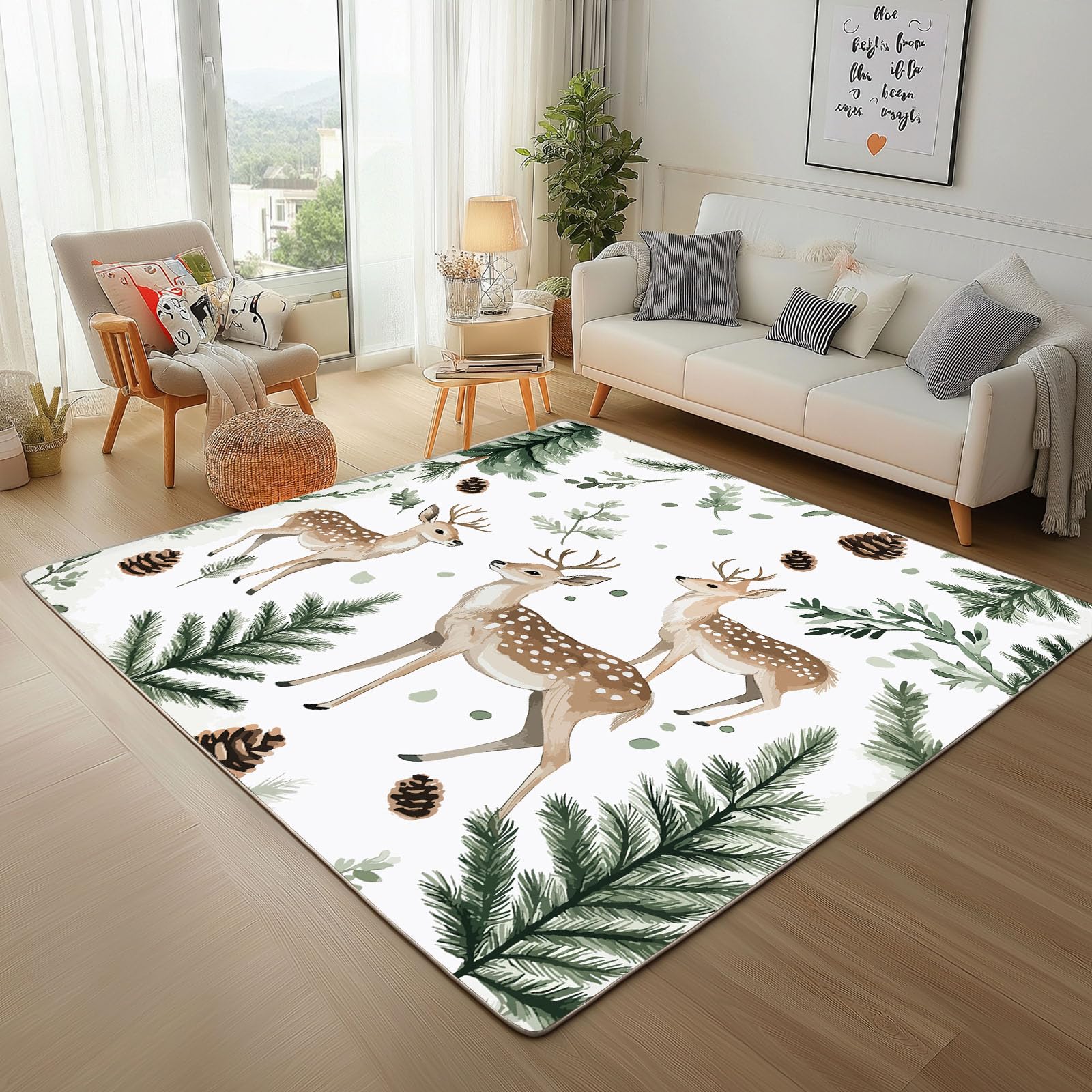 Tapis de chambre adulte moderne motif cerf lavable pour créer un cocon doux et chaleureux