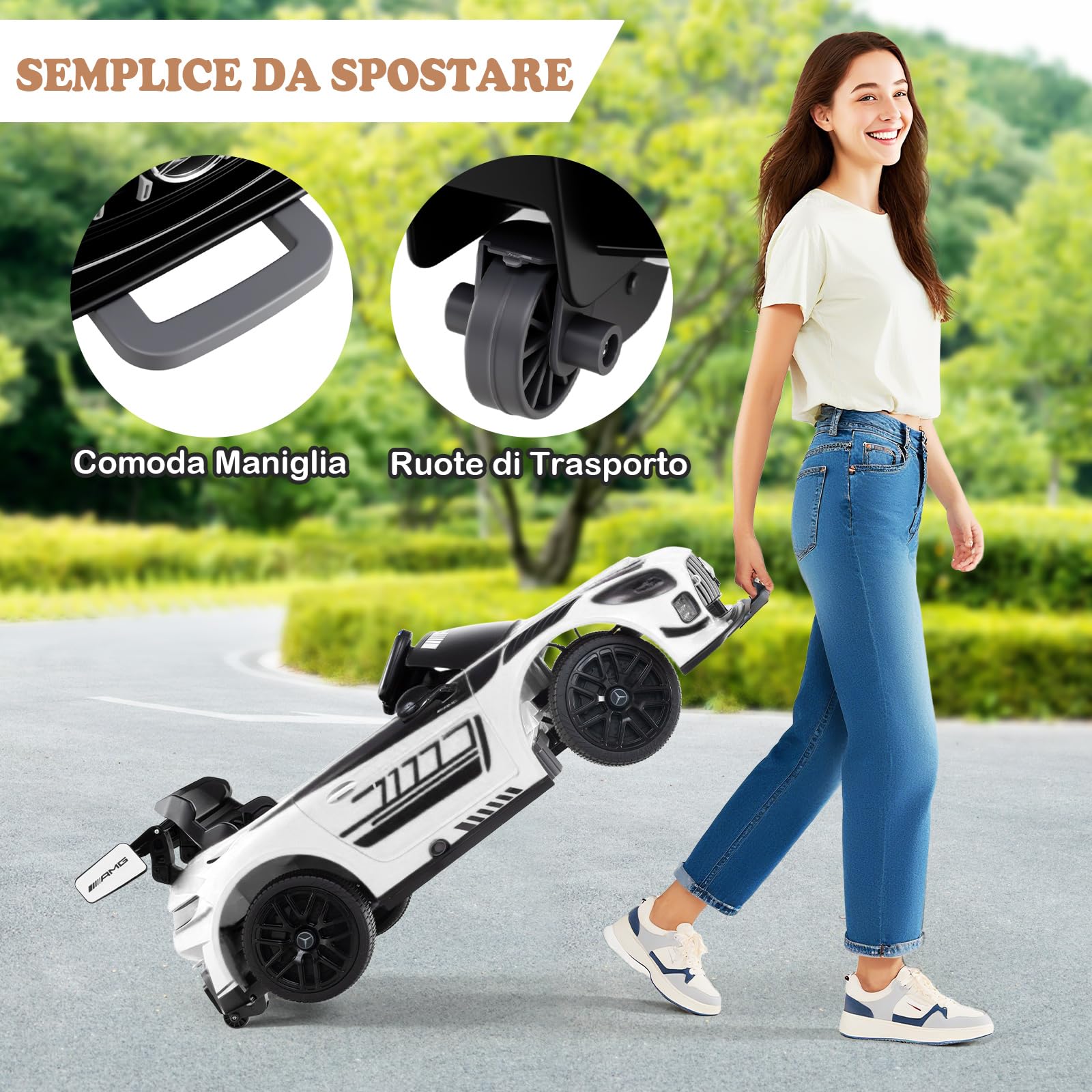 RELAX4LIFE Macchina Elettrica per Bambini 12V Mercedes-AMG GT3,con Telecomando, 2,5/3,5/4,5 km/h, Musica, Clacson, Luci LED, Cintura di Sicurezza Regolabile, Avviamento Lento,3 Anni+ (BIANCO)