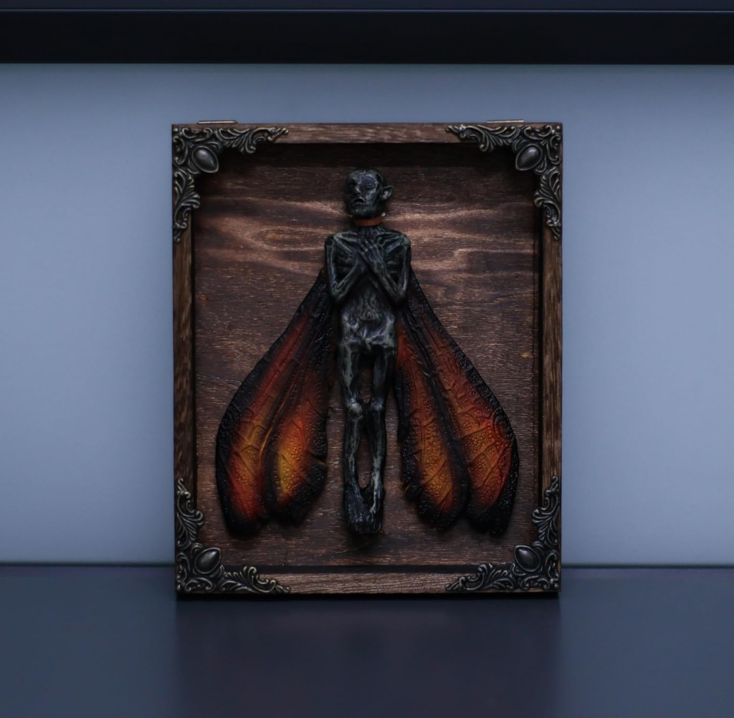 MOLMH Gothic Fairy Specimen in Resin - Dark Academia Wall Decor with Wood Frame & Metal Ornaments, 7.3" x 5.9" Unique Gothic Gift, Witchy Home Decor Halloween Christmas Holiday Gifts