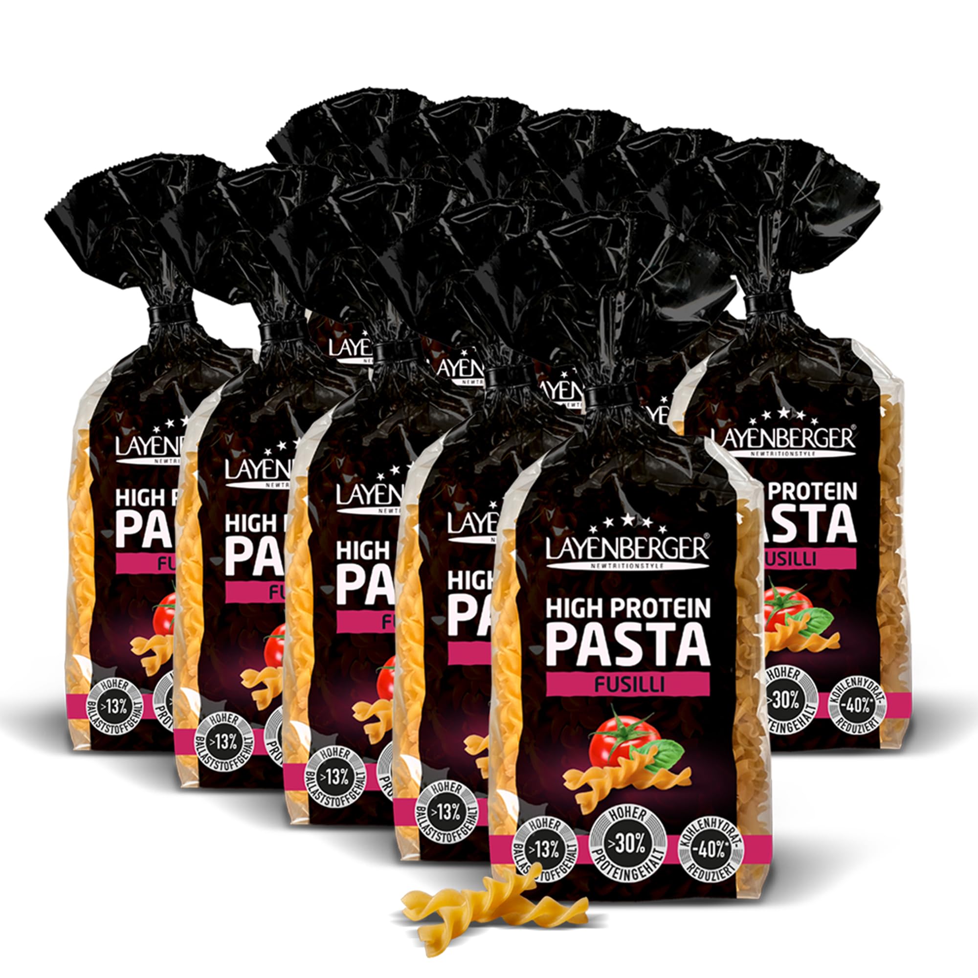 Layenberger High Protein Pasta Fusilli - Eiweiß-Nudeln, 30% Weizen-Protein, Ballaststoffe, vegan, 10er Pack (10x 250 g)