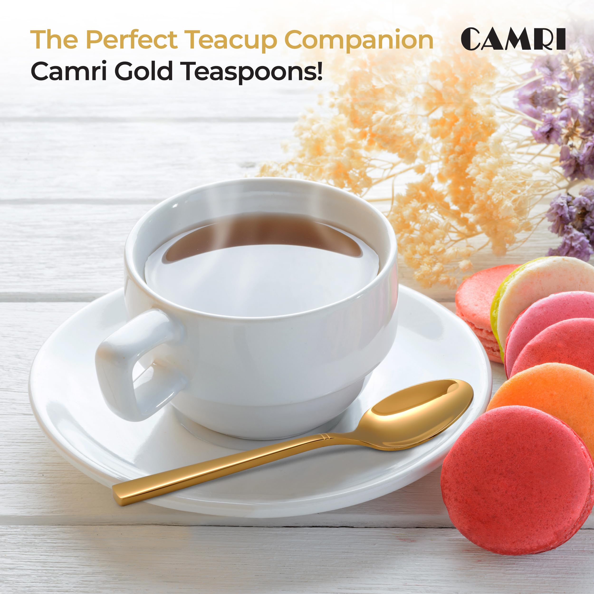 CAMRI Set Da 6 Cucchiaini Da Tè Oro - Posate Acciaio Inossidabile 13,5 Cm - Eleganti E Resistenti Per Caffè, Dessert E Tavola - Idea Regalo Di Lusso Per La Casa - 3