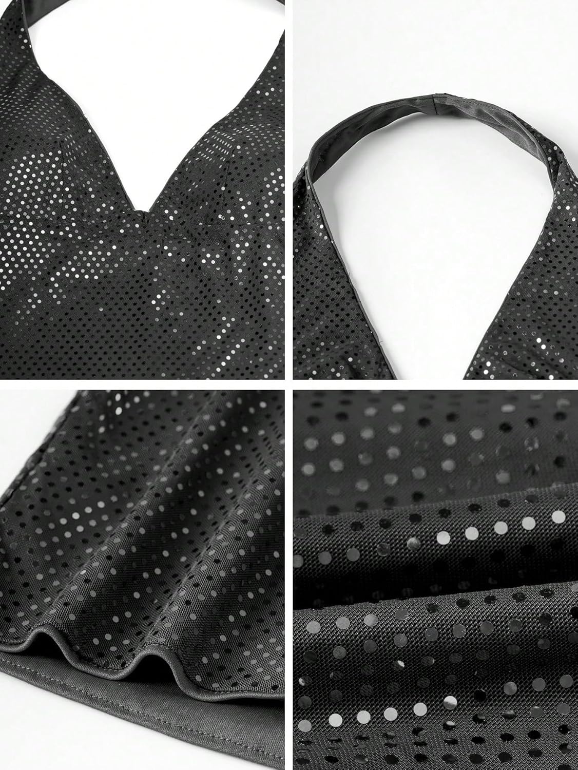 OYOANGLE Women's Halter Rave Top Glitter Sparkly Rhinestone Sleeveless Shirt Y2K Going Out Crop Tank Top - Image 6