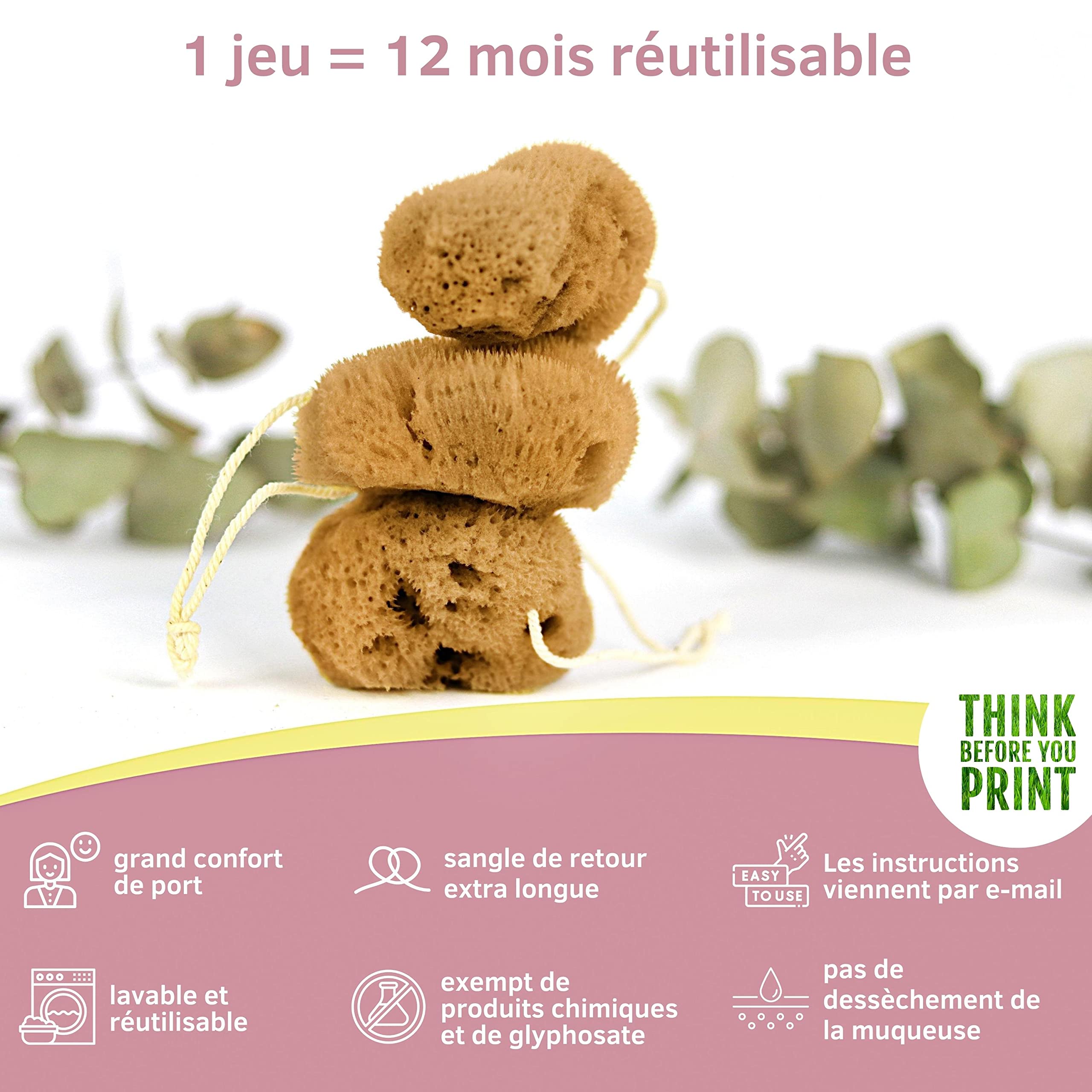 tom&pat® Éponge menstruelle avec fil • en éponge naturelle • alternative aux tampons • lavable et réutilisable • Dermatest excellent • boîte de voyage • qualité premium Grèce (Taille M, 3 x 5-7 cm)