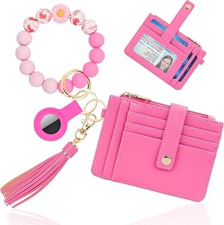 Wristlet Wallet for Women,Keychain Wallet with AirTag Holder (Hot Pink)