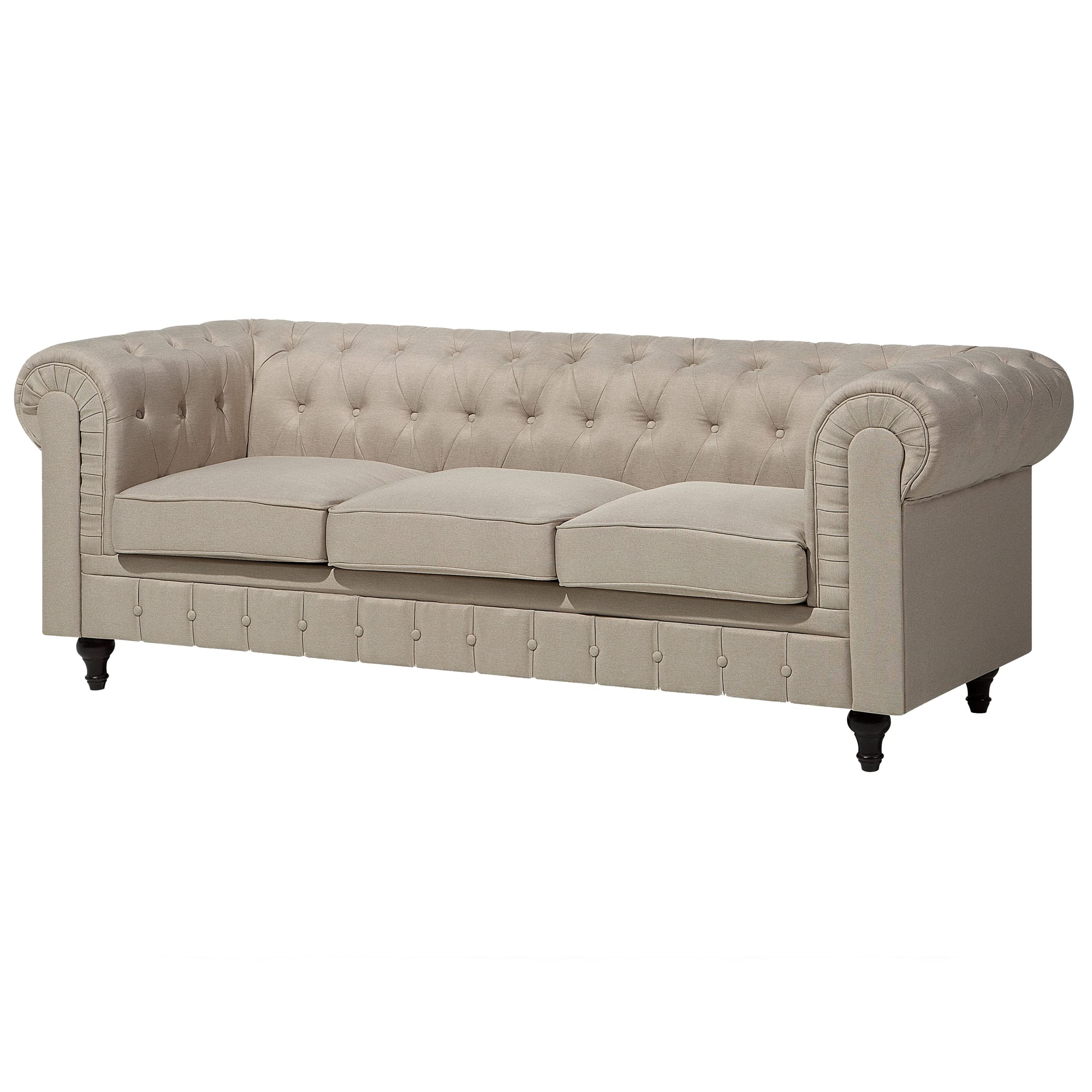 Ensemble Canapé et Fauteuil en Tissu Beige Dossier à Points Diamant Chesterfield
