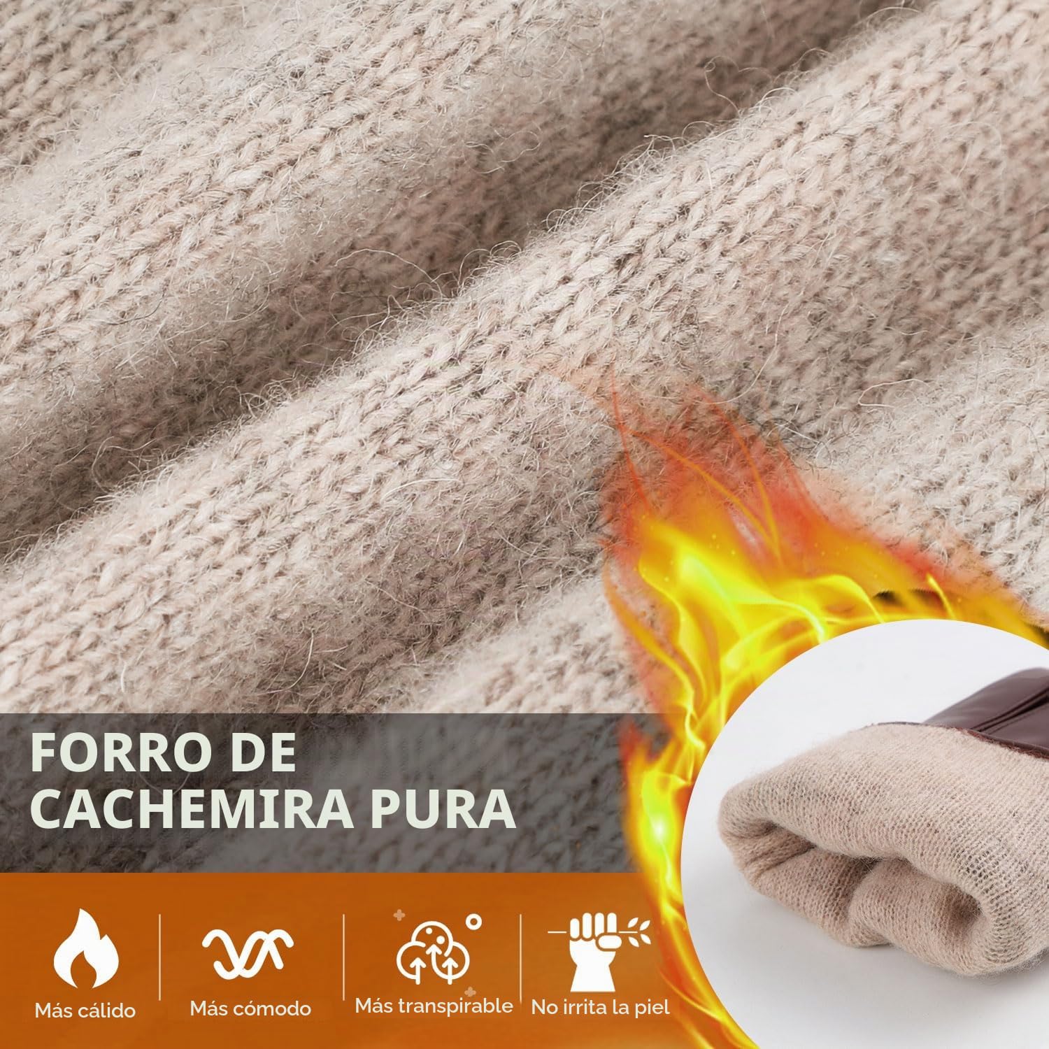 GSG SINCE 1998 Guantes Piel Hombre y Cuero – Piel de Oveja Sin Cromo, Compatibles con Pantalla Táctil, Guantes de Invierno para Conducir con Forro de Cachemira Marrón Oscuro M