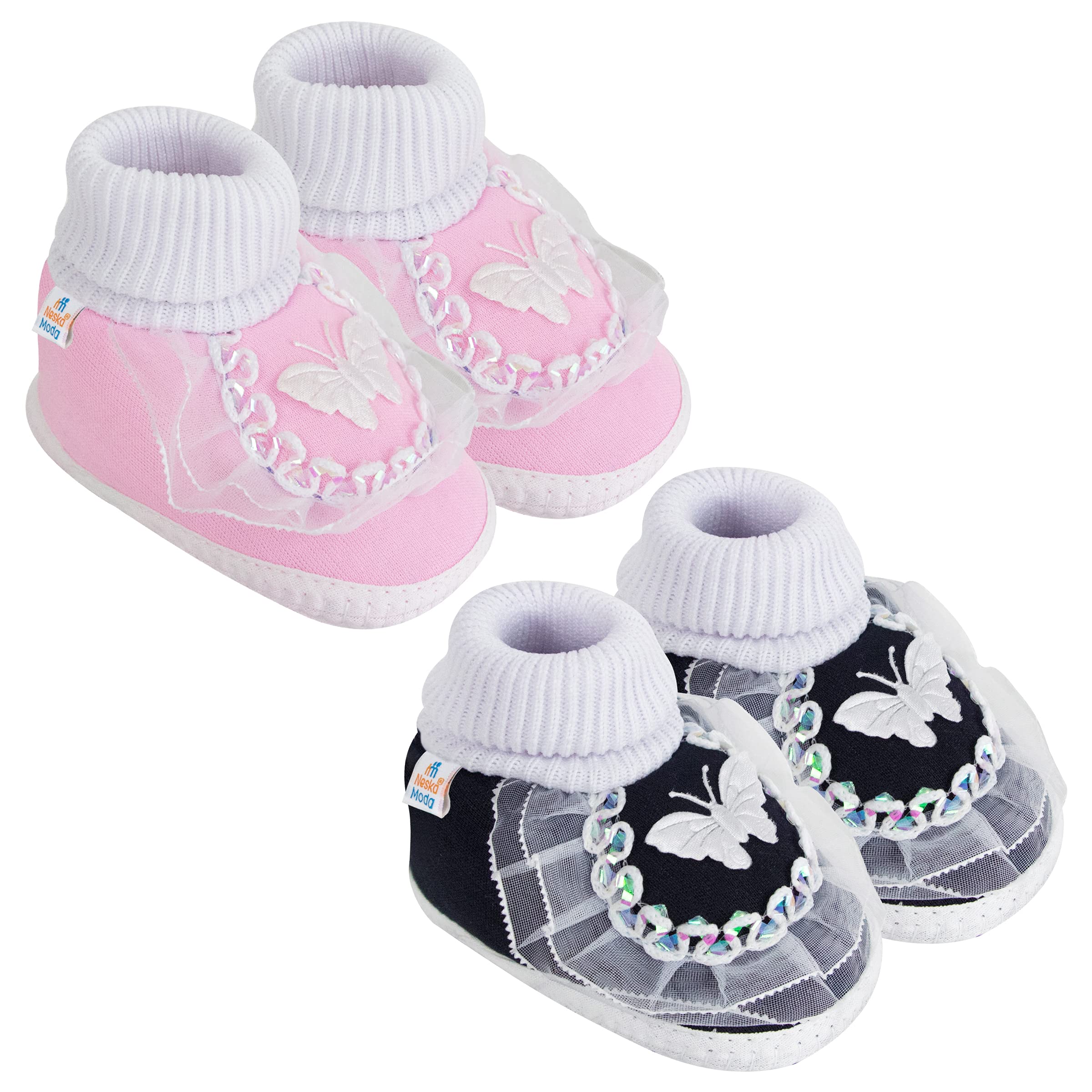 0 To 6 Months Baby Girls Pack of 2 Pair Cotton Butterfly Frill Booties-BT384andBT385-image-7