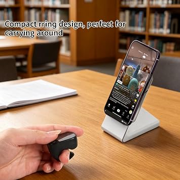 Touchscreen Bluetooth Ring Remote Control for TikTok,Page Turner for Kindle App,Camera Shutter Remote for Android,iOS,Tablet (Black)