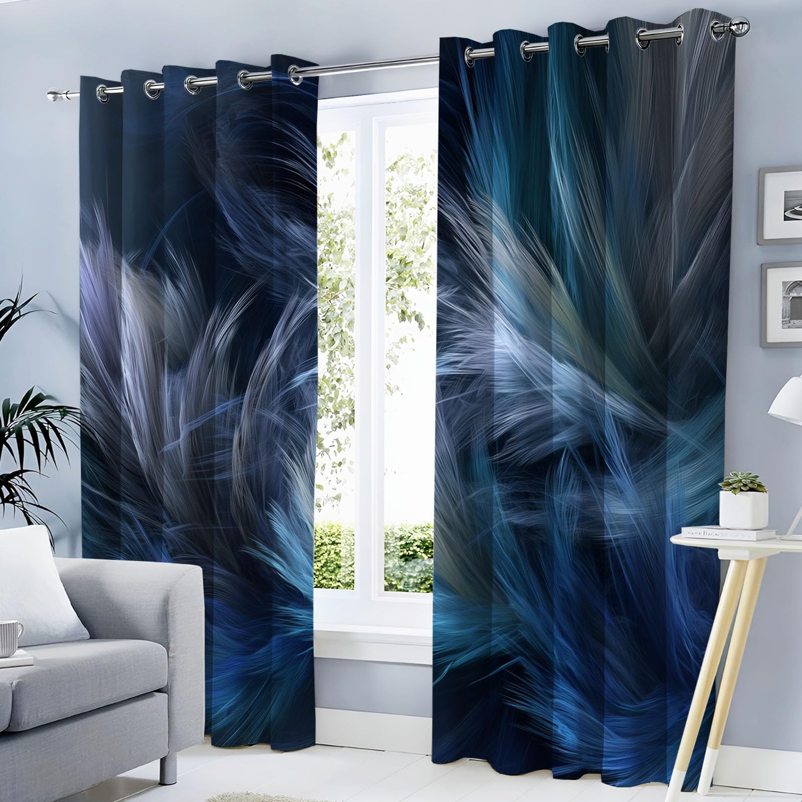 Rideaux opaques pour chambre et salon au motif plume moderne 140x240cm