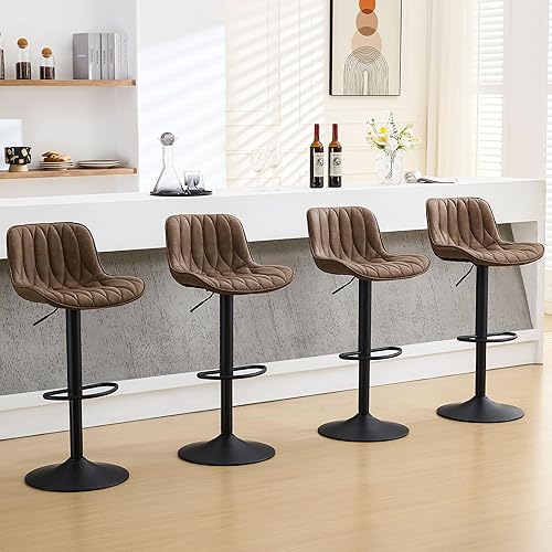 Miniatura 17 de Juego de 2 taburetes de bar giratorios, taburetes de bar de altura de mostrador marrón con respaldo, taburete de bar ajustable de 25 a 33 pulgadas,
