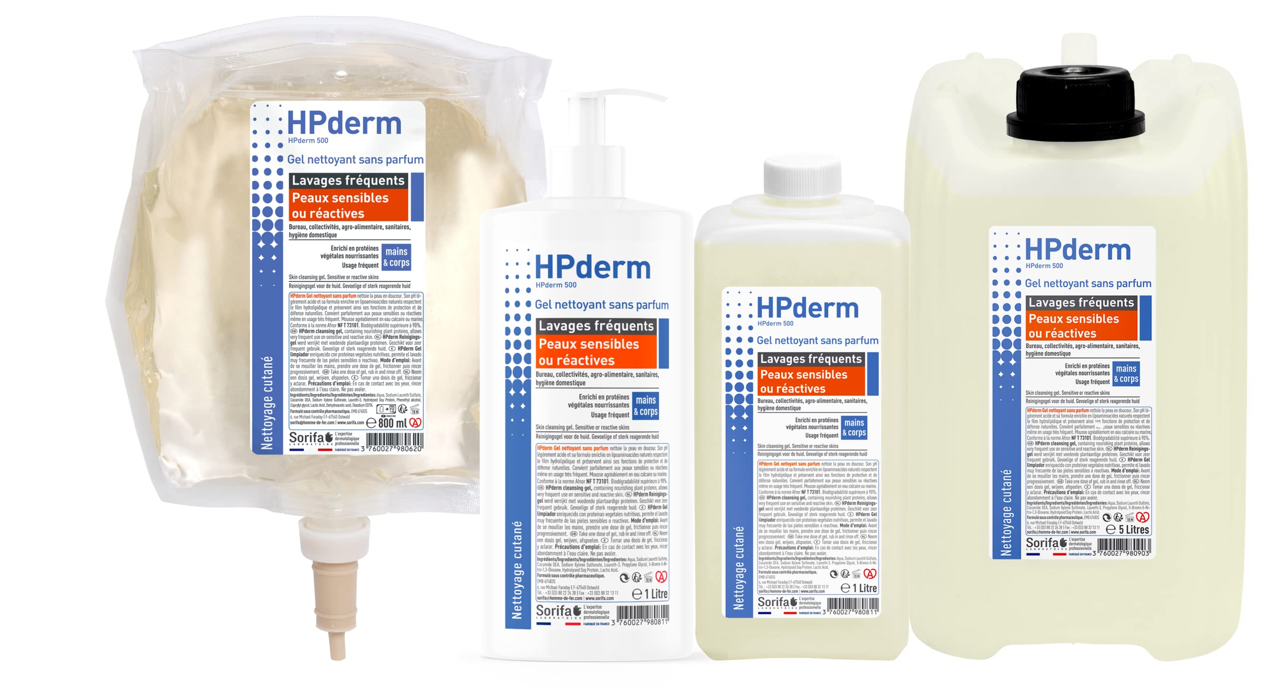 1 x SORIBAG Spender + 1 x Beutel 800 ml HPderm Reinigungsgel ohne Parfüm - häufige Waschgänge - empfindliche oder reaktive Haut - Hände und Körper - pH-neutral, ohne Seife