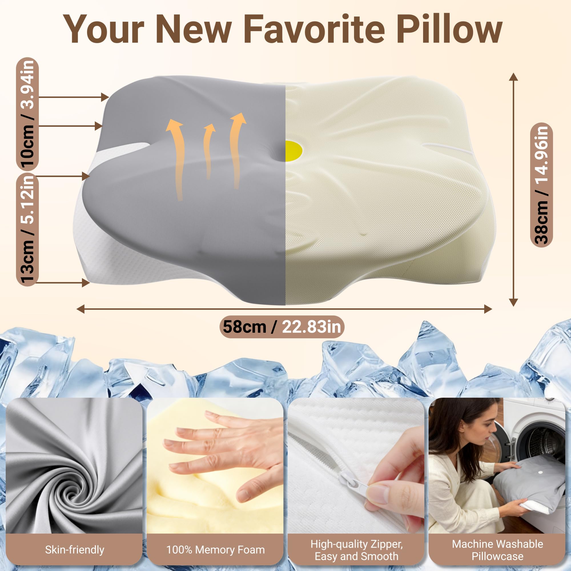 READAEER Cuscino Cervicale Memory Foam Ergonomico, Cuscino Ortopedico per Collo e Spalle, Doppia Altezza 13/10 cm con 2 Federe, Guanciale Traspirante per Dormire su Fianco e Schiena