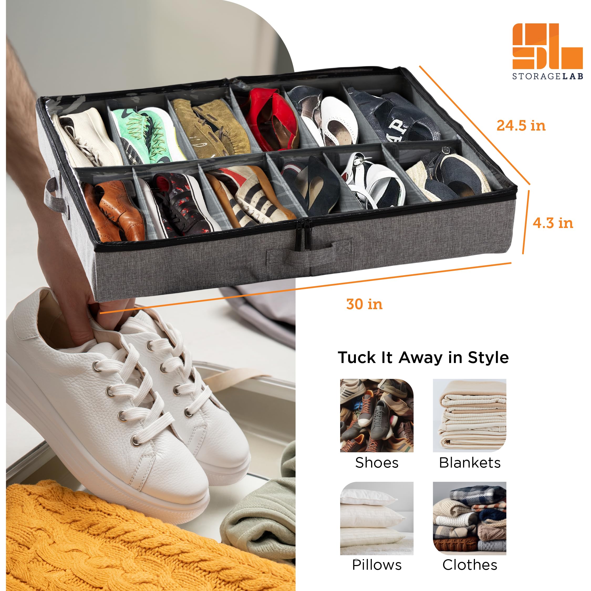 Set di 2 scatole portaoggetti per scarpe sotto il letto pieghevoli trasparenti c