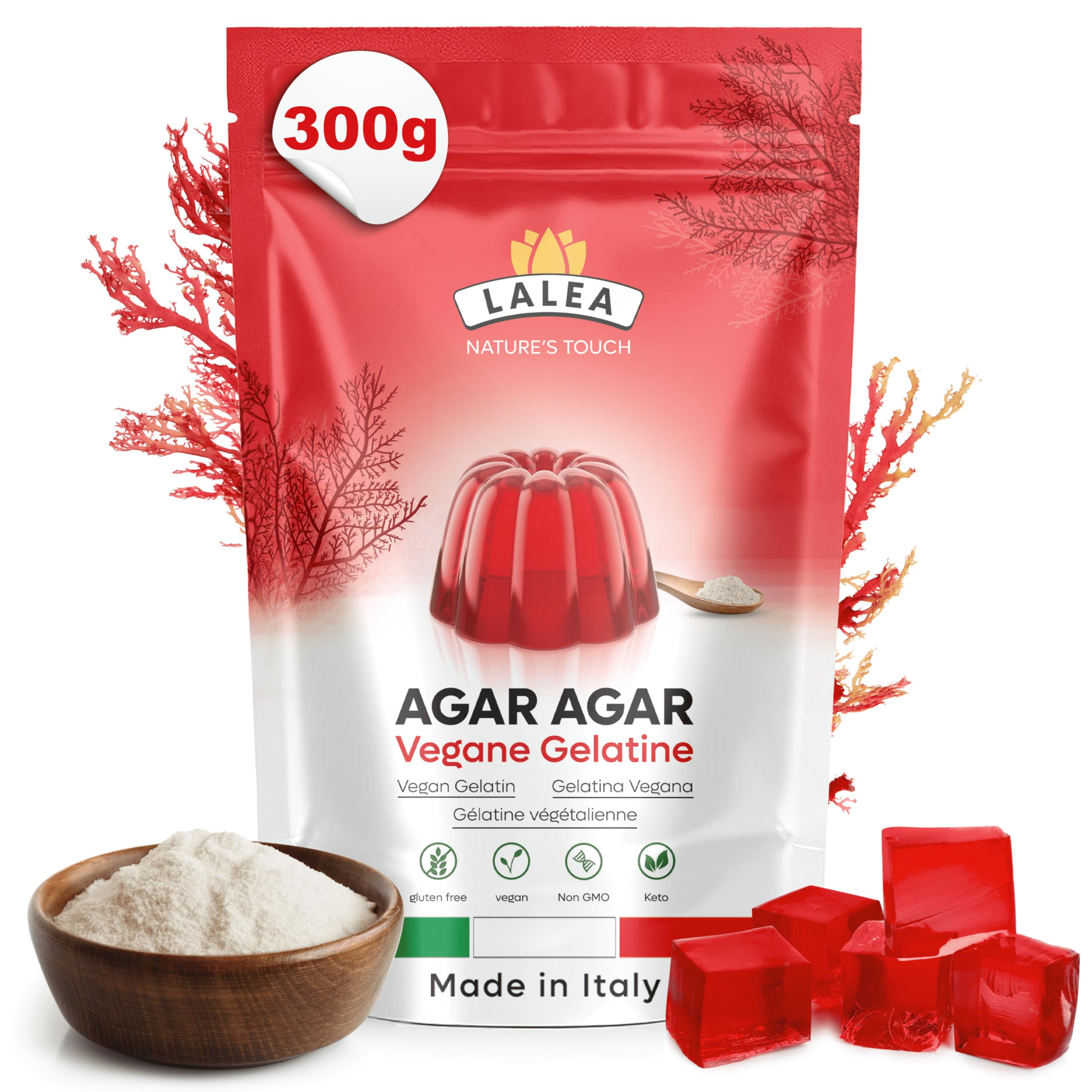 Agar Agar Pulver 300g - Veganes Gelatinepulver - Glutenfrei, Pflanzliche Gelatine - Premium Qualität für Geliermittel und Verdickungsmittel,HALAL, KOSCHER UND KETO