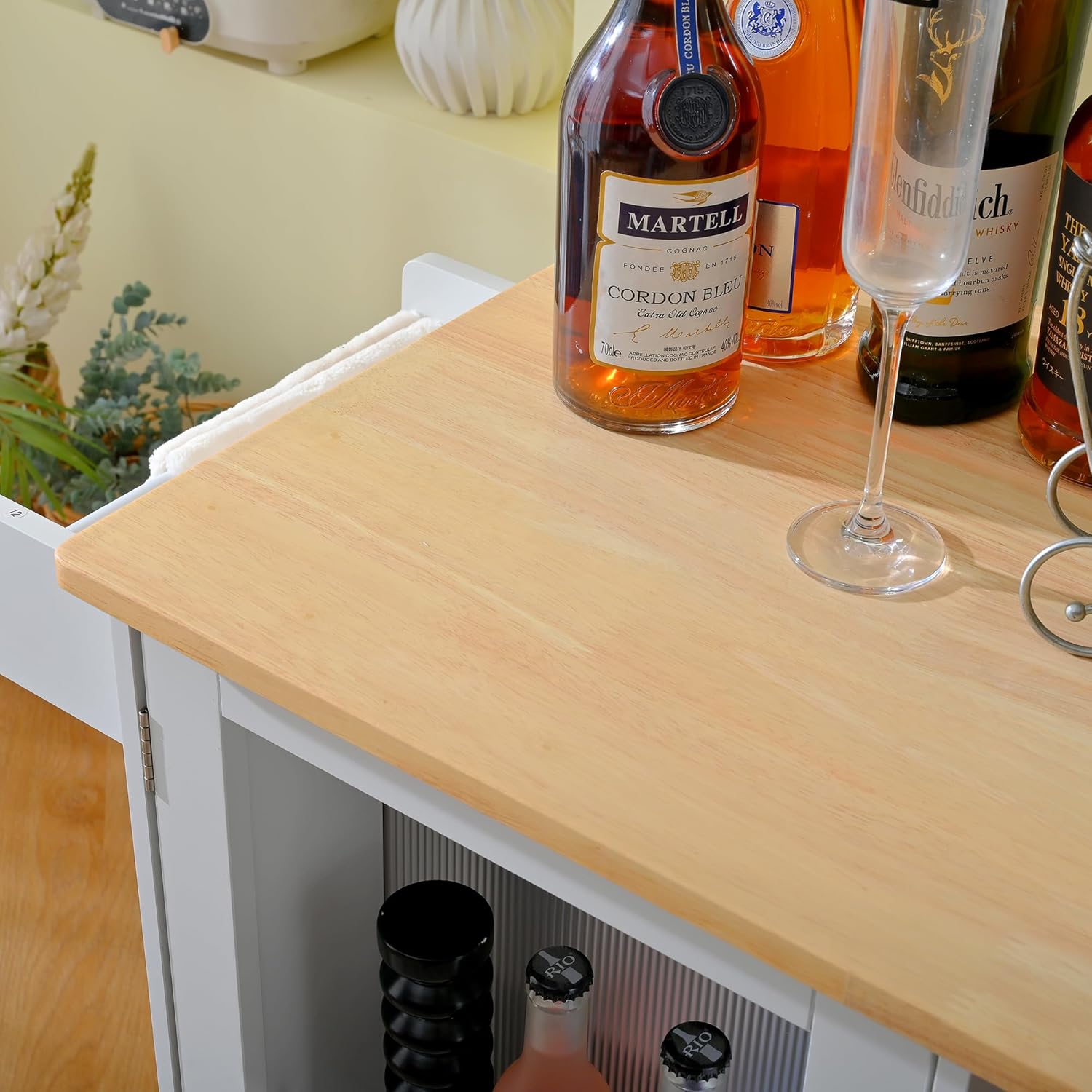 Mobile Kitchen Island Cart with Storage - White Rolling Kitchen Cart with Drop Leaf, 2 Drawers & Glass Door - Portable Kitchen Island on Wheels for Small Spaces, Countertop Extension, Food Prep