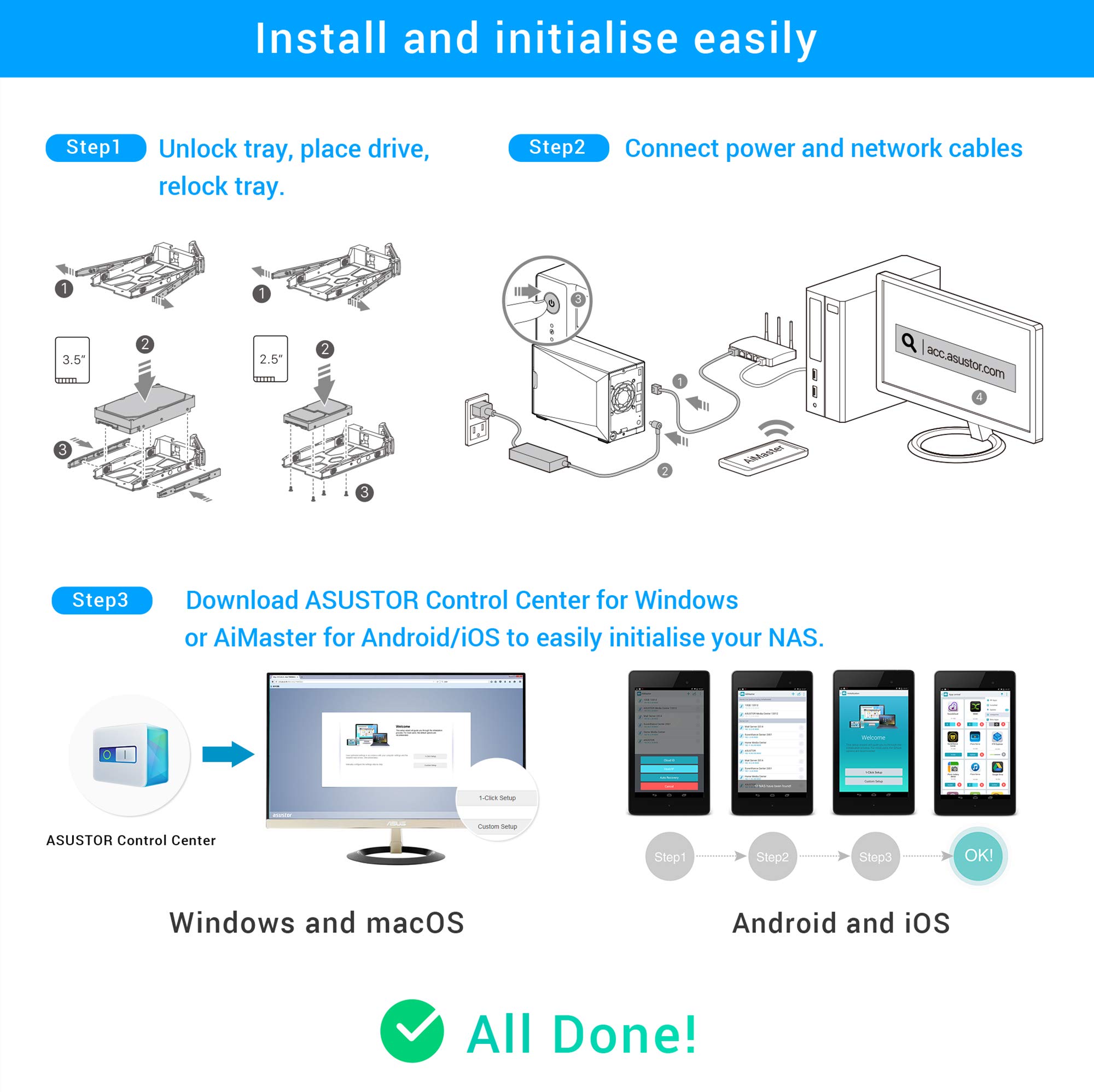 Asustor Nimbustor 2 AS5202T 2 Bay server NAS, Dual Core 2.0 GHz, 2GB RAM DDR4, Network Attached Storage (Senza dischi)