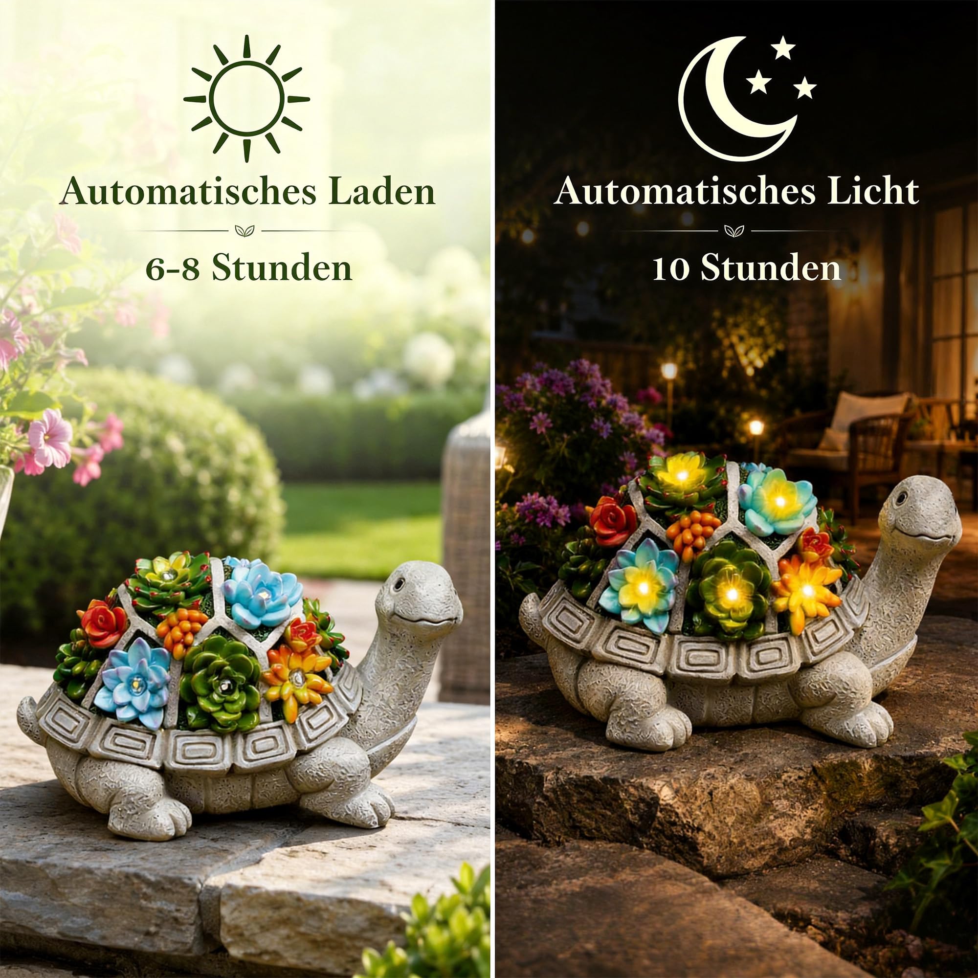 Yeomoo Solar Gartenfiguren Schildkröte Gartendeko für Draußen, mit Sukkulenten und 7 LED Leuchten Home Balkon Dekoration, Figur Kawaii Geschenke für Frauen/Mama Deko für Zimmer Terrasse