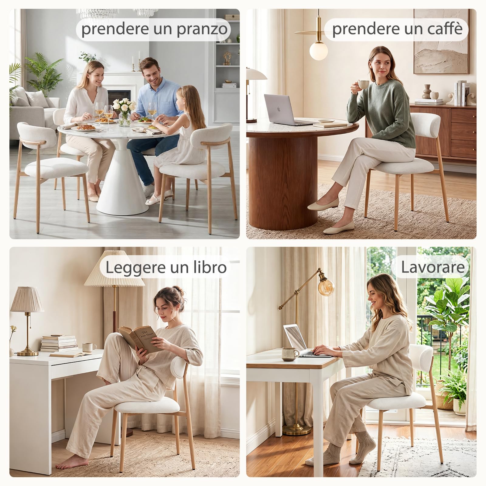 Set di 4 Sedie da Pranzo, Sedie da Cucina in Lino, Poltrone da Salotto con Gambe in Metallo, Sedia Imbottita Sala da Pranzo per Sala da Pranzo Cucina Soggiorno Camera da Letto, Beige