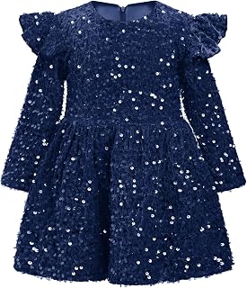 ODIZLI Kids Girls Fall Winter Long Sleeve Sequin Velvet Ruffle Tutu Dress Wedding Flower Girl Party Dress Price In India