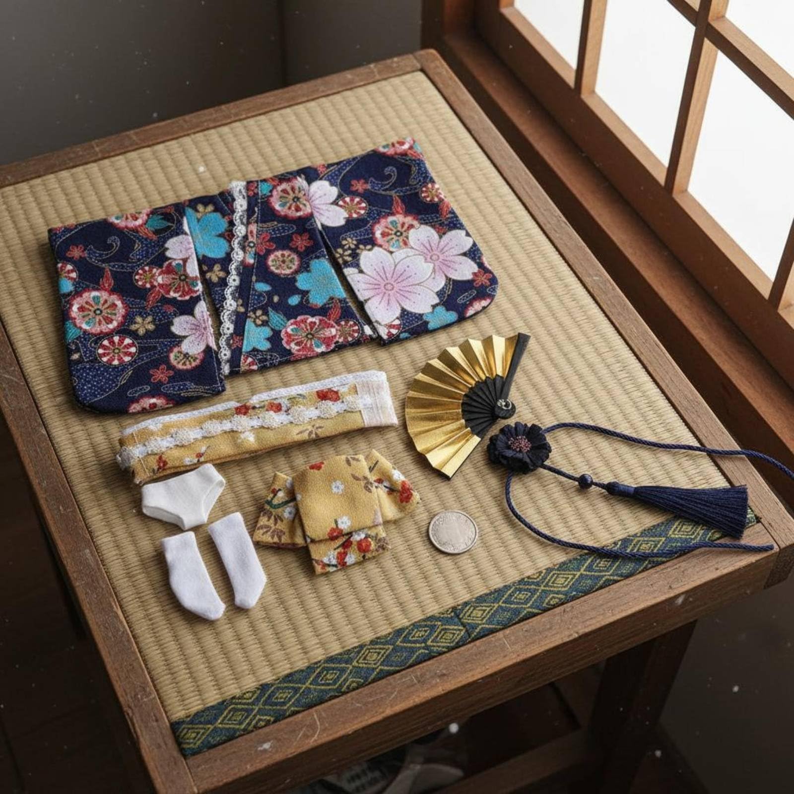 Vestido Kimono para Muñeca Traje Ropa Conjunto Accesorios Tela con Cuerda Cintura Calcetines Diseño Tradicional Ajuste 1/6 para Figura Femenina , Corto , A