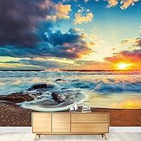 Vista 9 de SIGNWIN Mural de pared con vista al mar azul y playa extraíble, autoadhesivo, decoración de pared para dormitorio, sala de estar, 66 x 96 pulgadas