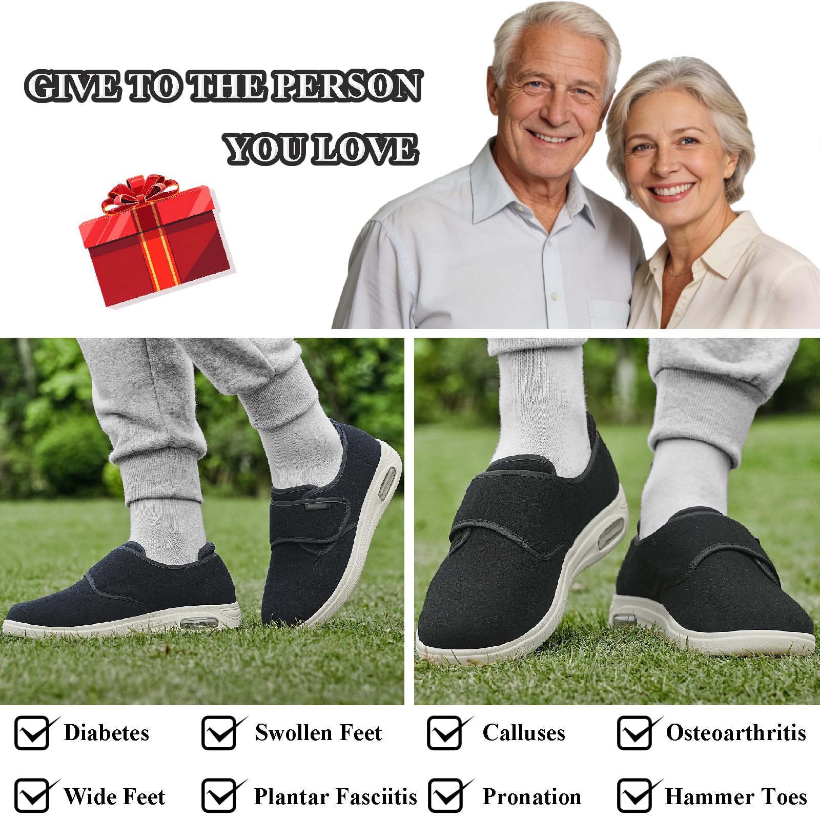Bardzo szerokie buty dla cukrzyków dla kobiet i mężczyzn, regulowane buty do chodzenia z oddychającą, wygodną podszewką, antypoślizgowe kapcie outdoorowe dla opuchniętych stóp