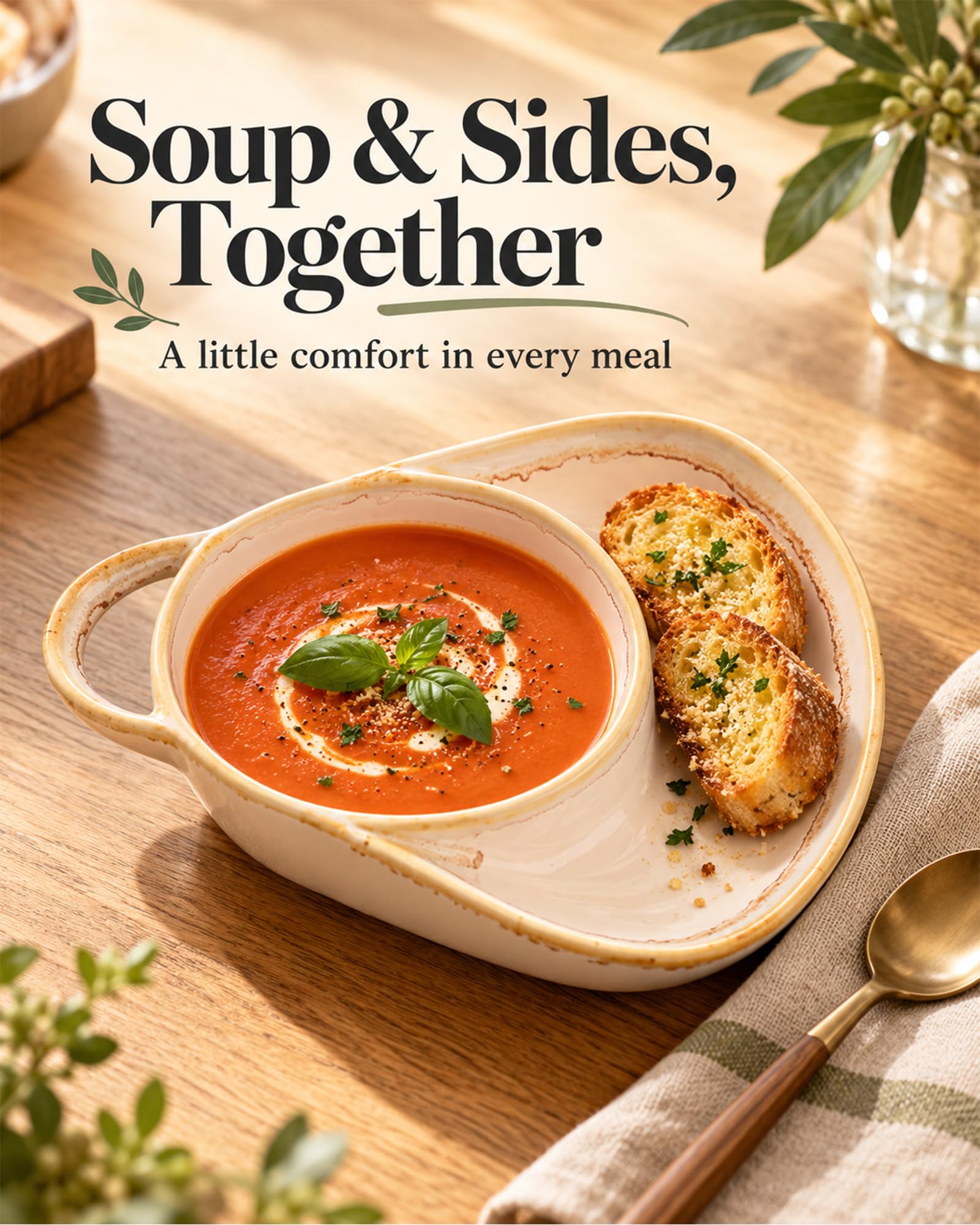 Set di piatti in ceramica con scomparti per zuppa e sandwich, colore
