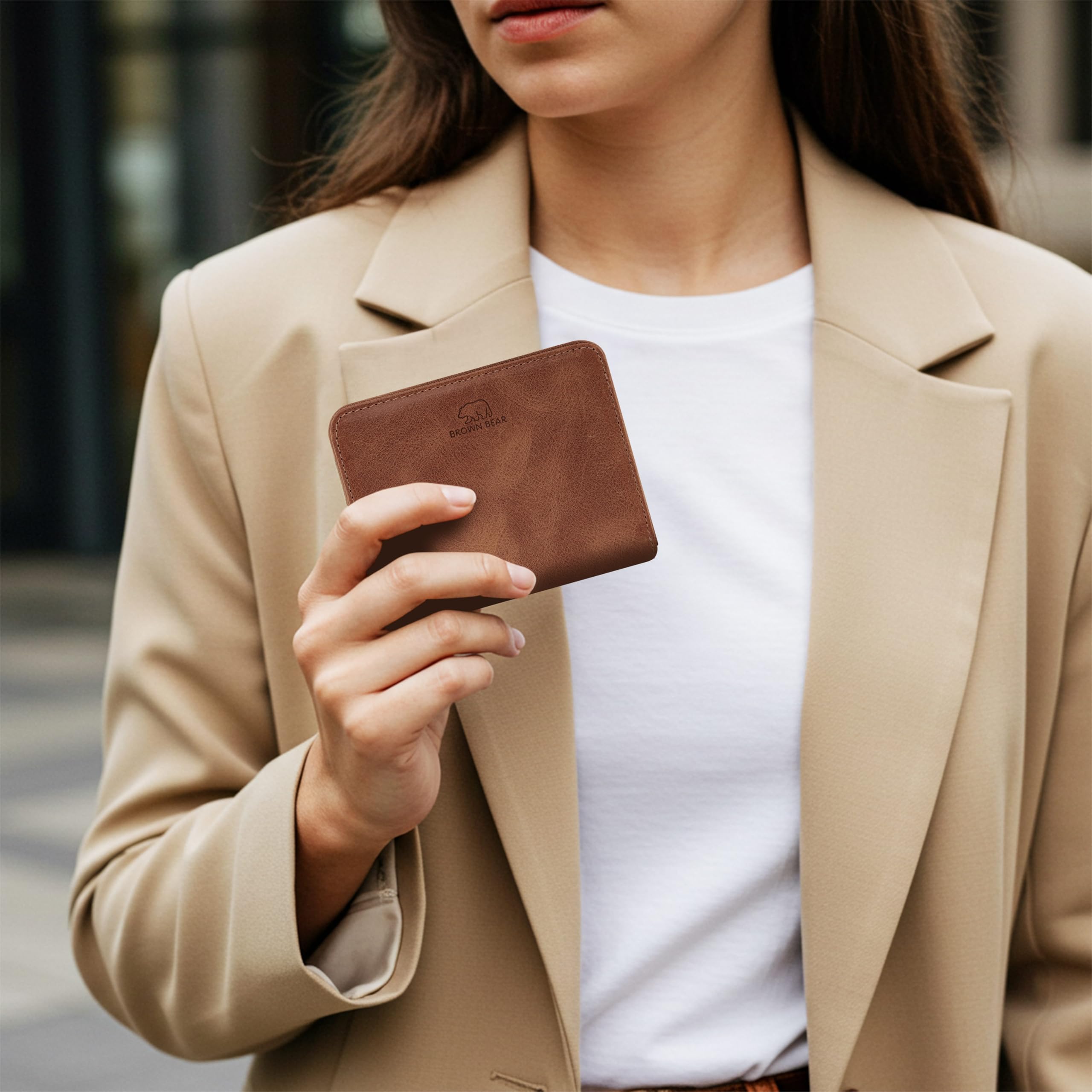 BROWN BEAR Geldbörse Leder Braun mit Reißverschluss & Münzfach - BB Pia HBR | Echtleder Whiskey Vintage Portemonnaie Unisex für Damen und Herren Geldbeutel RFID-Schutz viele Fächer kompakt