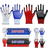 Gdpaddy 48 Pairs Work Gloves Bulk, Nitrile Coated Gardening Gloves with Grip, Breathable Safety Gloves for Men & Women, Mechanic, Warehouse, Yard Work (24 Blue, 24 Red)