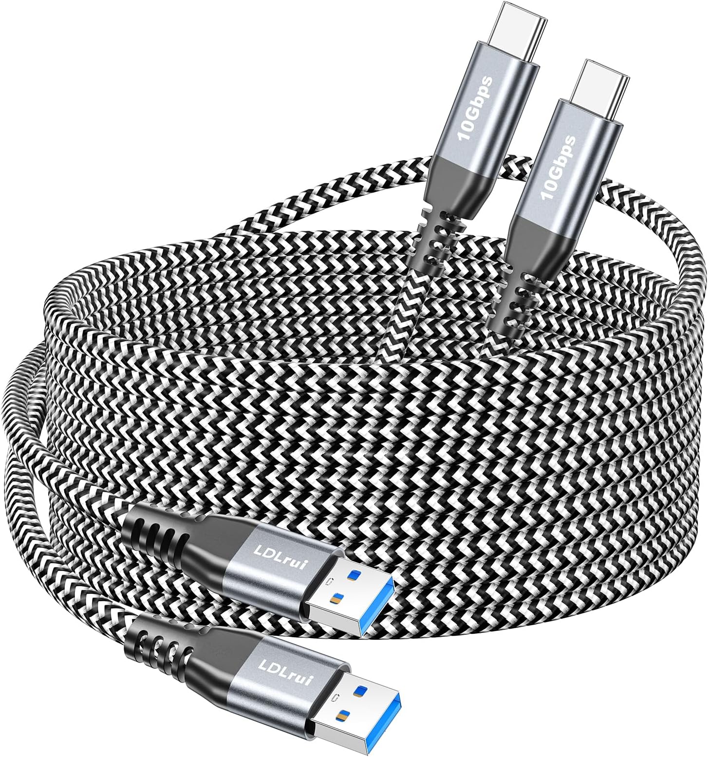 USB 3.2 Gen 2 Type C Cable (10ft/3m, 2Pack, 10Gbps, 3.1A), Long USB A to USB-C Charger Lead High Speed Data Transfer & Fast Charging for iPhone 15 Pro, Samsung Galaxy S23/S22/S20/A20, Moto G, Webcam