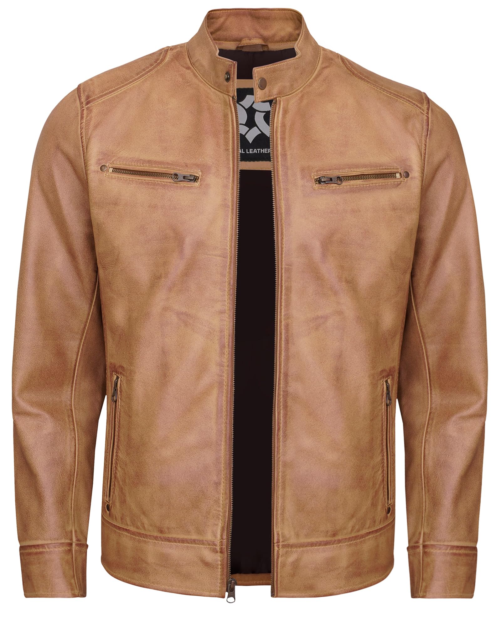 Men's Real Lambskin Cafe Racer Style Leather Jackets For Men