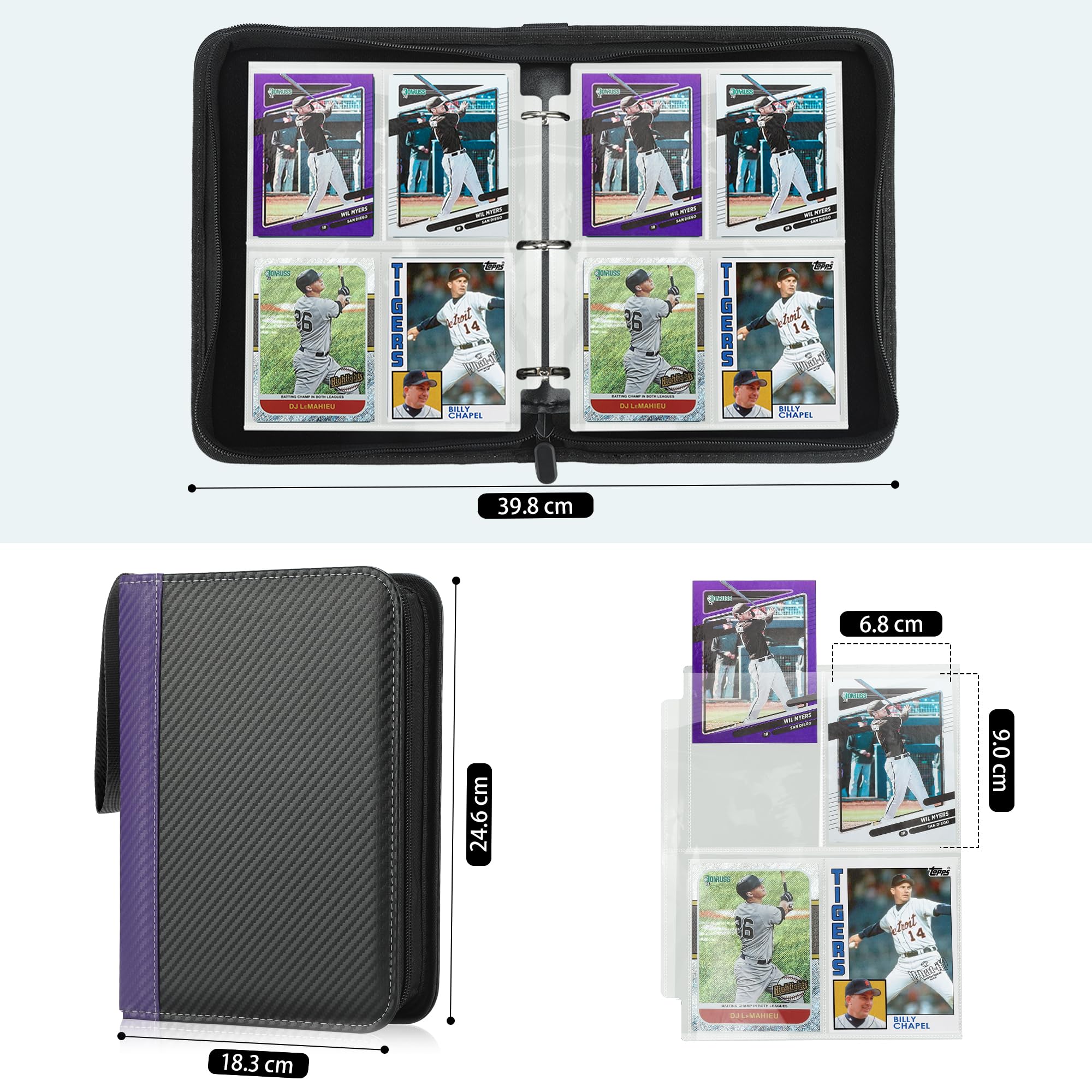 Deoyibu Album de cartes à collectionner pour 440 cartes, album de collection avec 4 compartiments et 55 pages pour organiseur de cartes, reliure en polyuréthane, pour cartes de sport, MTG, TCG