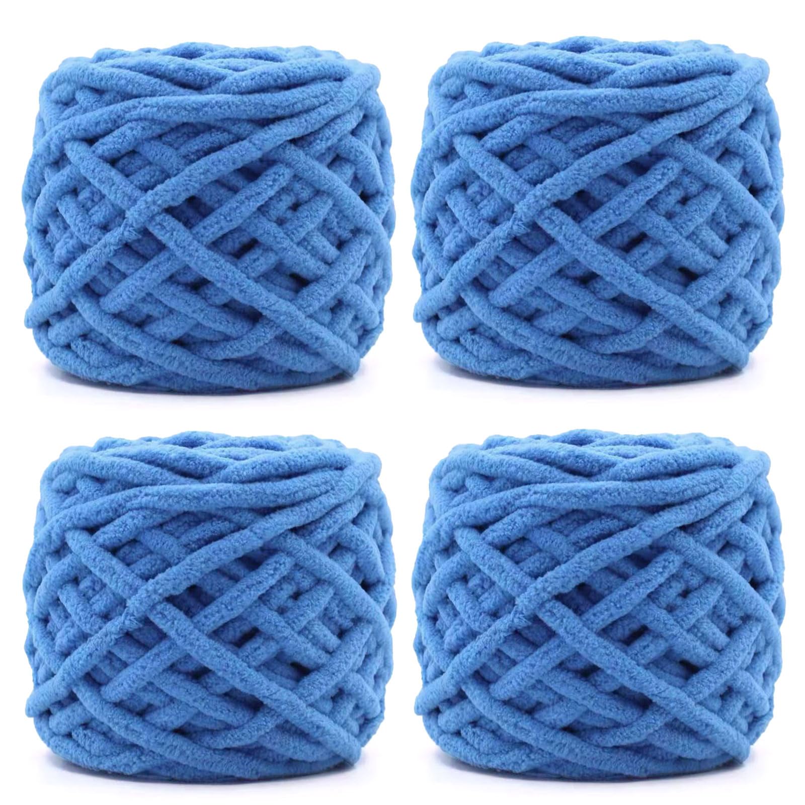 YushengTai Chunky Wool, 4 x 100 Fluffy Yarn 7-8mm, Chunky Yarn for Hand Knitting, Suitable for Knitting Hats, Scarves, Sweaters, Shoes (Sky Blue)