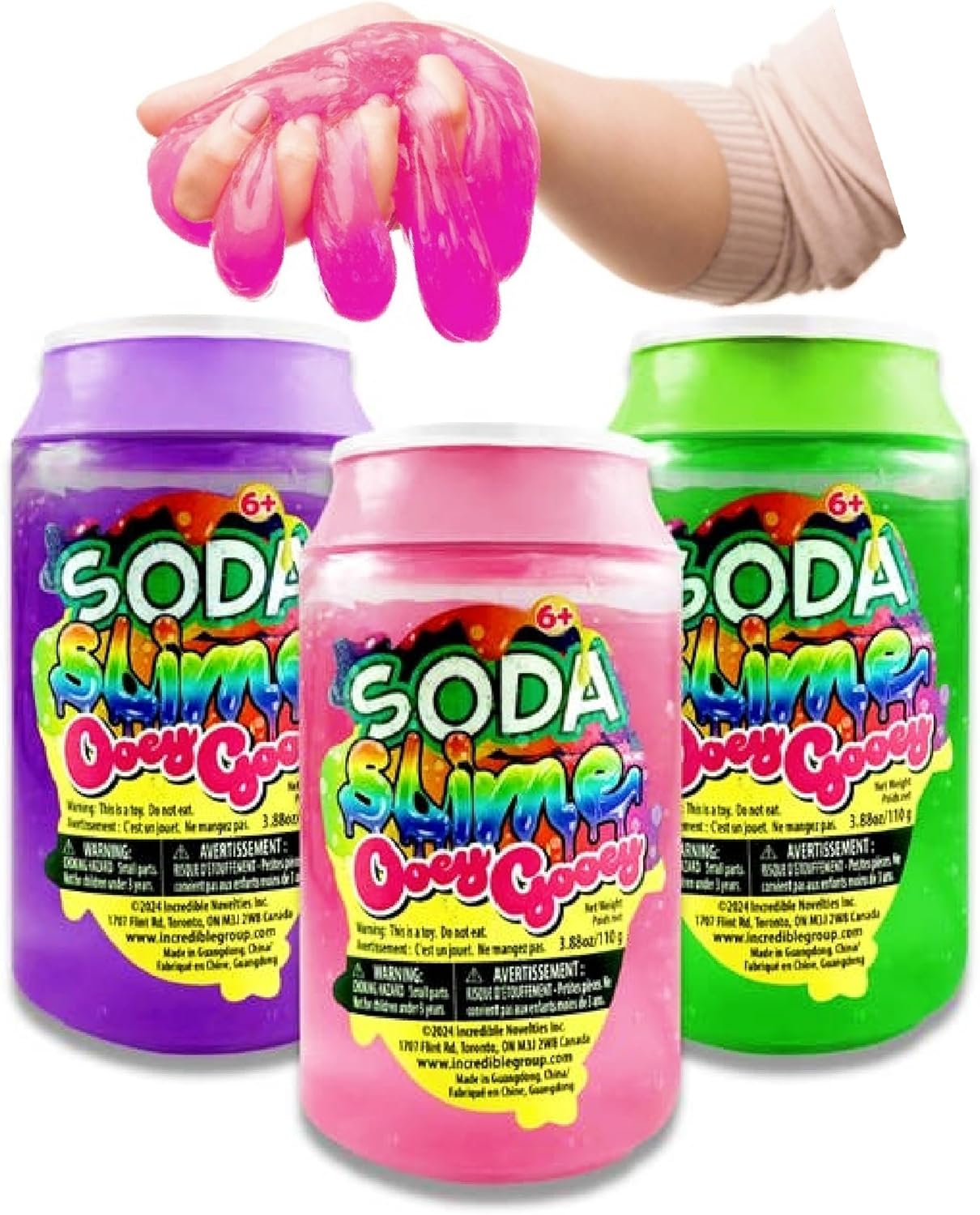 Incredible Play SODA Slime Ooey Gooey...Translucent Groovy, Squishy, Squeezy, Popping, Stretchy Slime Complete Gift Set Party Bundle - 3 Pack (Purple, Pink & Green) 3.88 oz Each