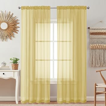 OVZME 2 Pack Basic Mustard Yellow Sheer Curtain 84 Inches Long for Bedroom, Airy Light Filtering Voile Drapes for Living Room, Each 42W x 84L