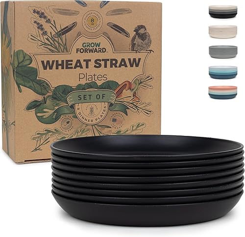 Miniatura 9 de Grow Forward Platos de paja de trigo prémium  Juego de 8 platos de plástico duro reutilizables de 10 pulgadas  Platos irrompibles y aptos para