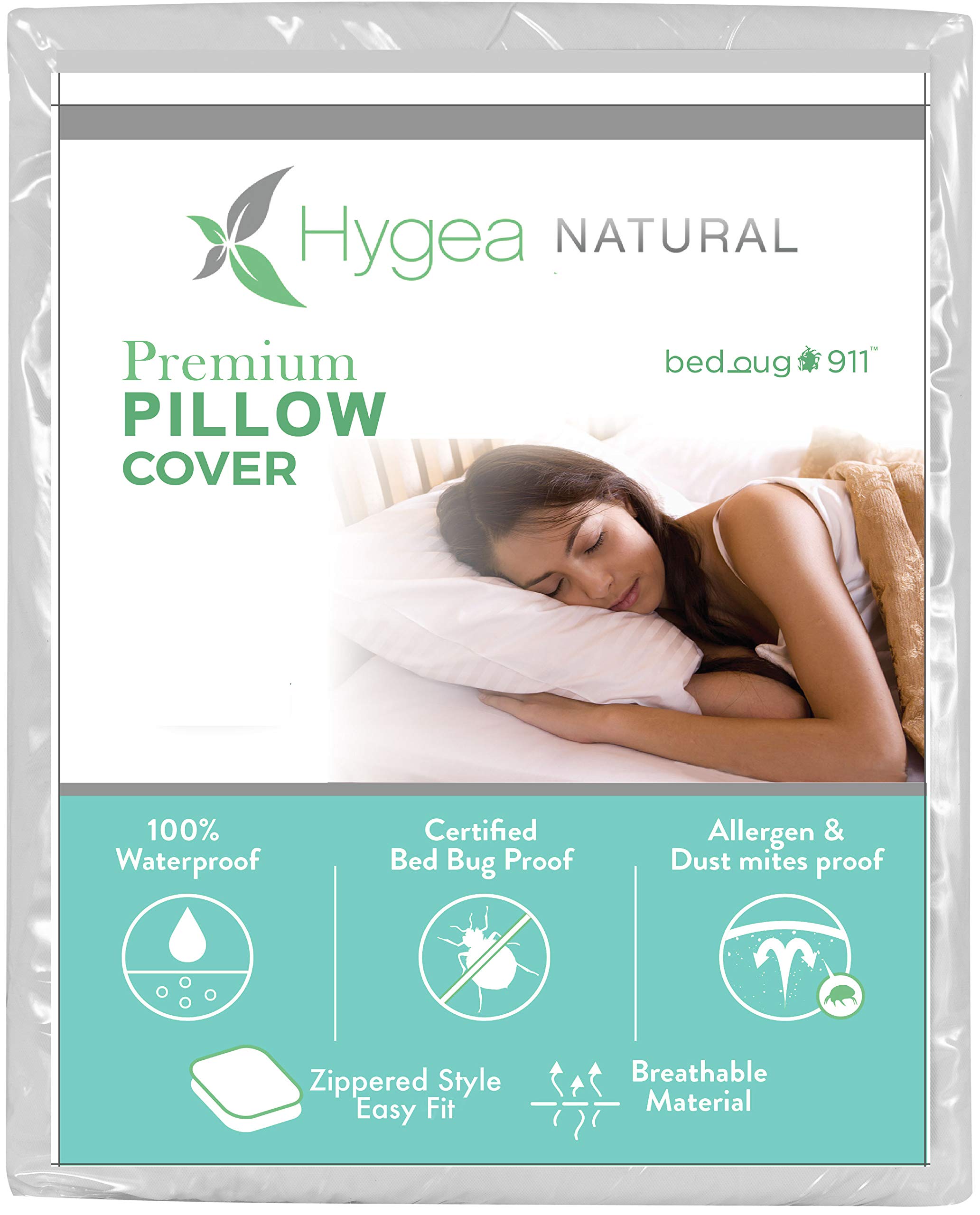 Set of 2 Luxurious Pillow Protectors by Hygea Natural - Water Resistant, Soft Breathable Polyester Fabric, Easy to Clean - Premium Zippered Bed Bug Proof Pillow Covers (King)