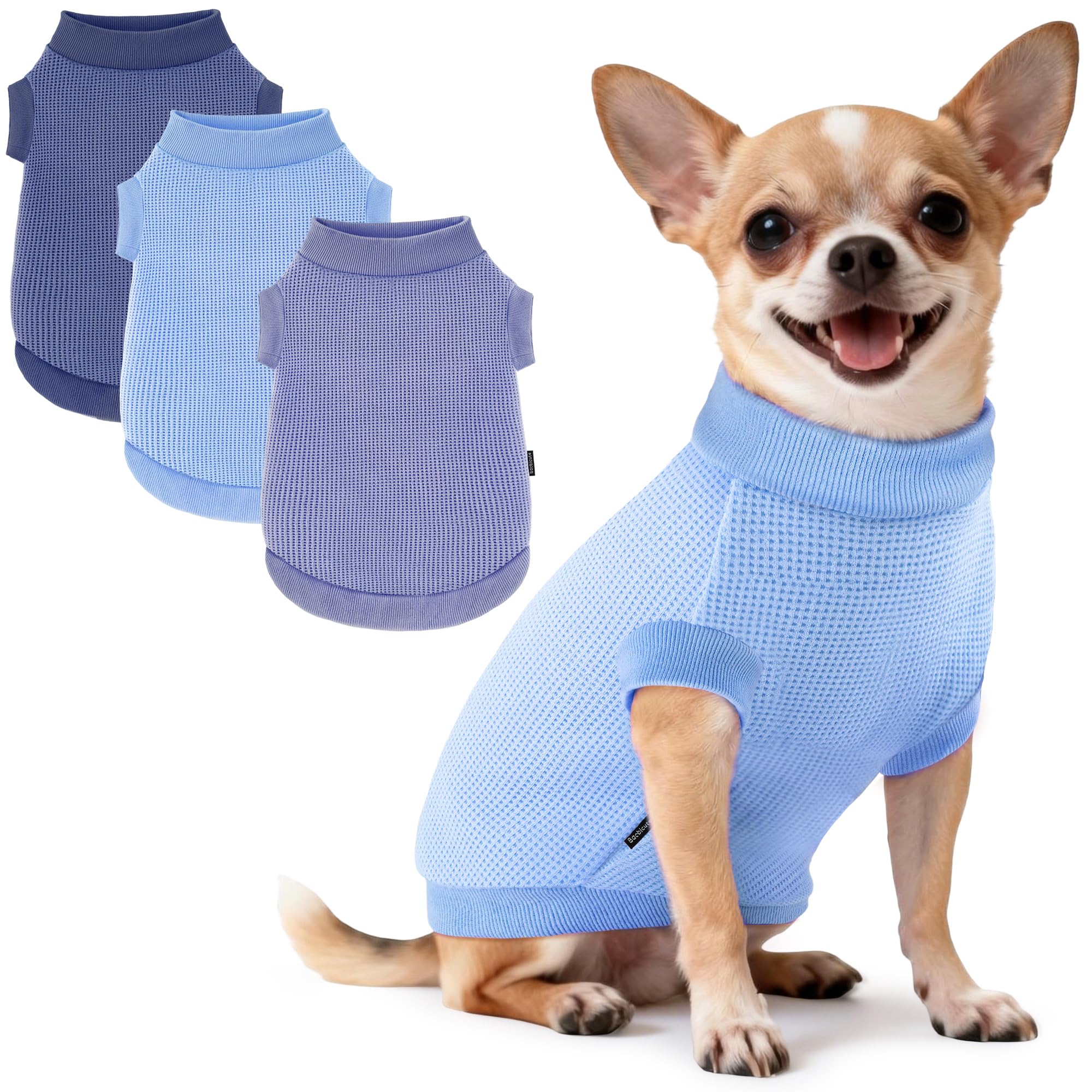 3 Pack Dog Shirt for Small Supplies Functional Waffle Dog Clothes Warm Soft Sweatshirt Outfit for Dogs Cats Pet Apparel