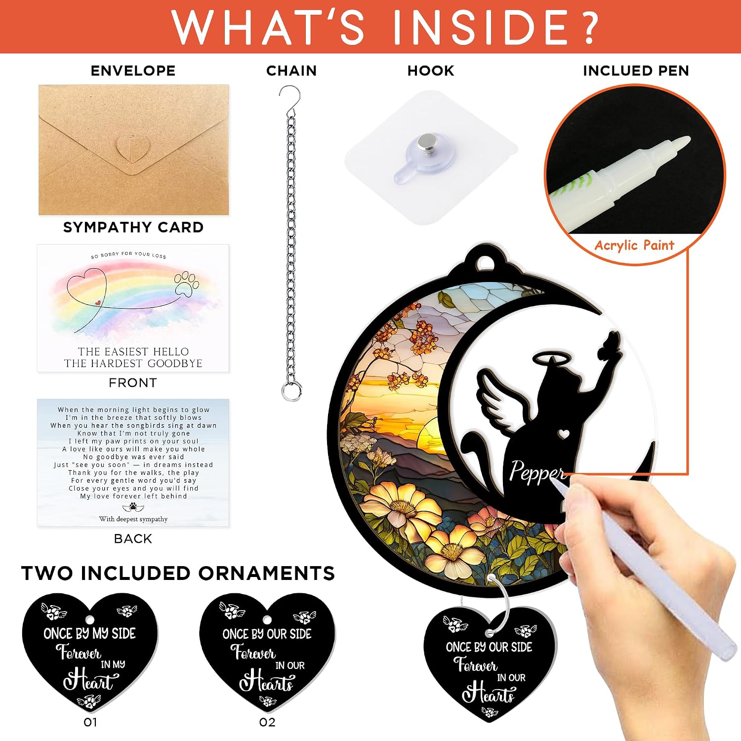 Cat Memorial Suncatcher for Windows Memorial Ornament - Pet Sympathy Gift to Memorialize The Loss - Loss of Animal Sympathy Card - Rainbow Bridge Cat Loss Gift with Personalized Decorations