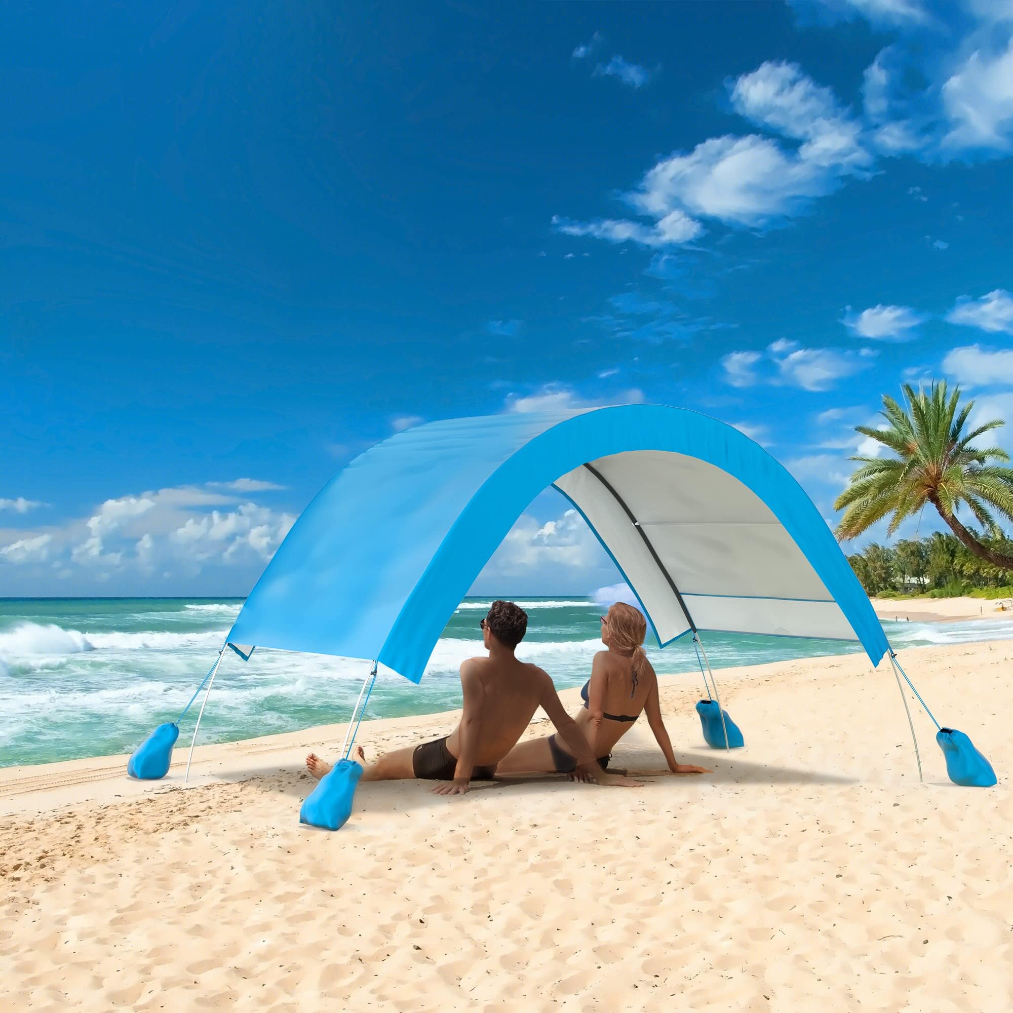 Portable Family Beach Tent Fits 2-4 Adults,Outdoor Deluxe Shade Tent,UPF 50+ UV Protection,Easy Set-Up Sun Shelters,Camping Sun Shade Canopy,Sunshade For Trips Fishing Backyard Park Picnics Sand Grass