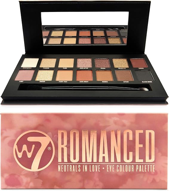 W7 Romanced Eyeshadow Palette - 12 Natural, Pink Nude Colours - Flawless Long-Lasting Makeup