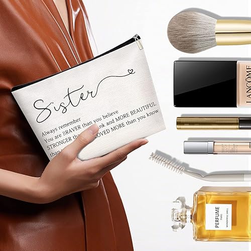 Miniatura 5 de LISEVO Bolsa de maquillaje para hermanas bolsas de regalo hechas a mano Love You Sister Inspirational Sister