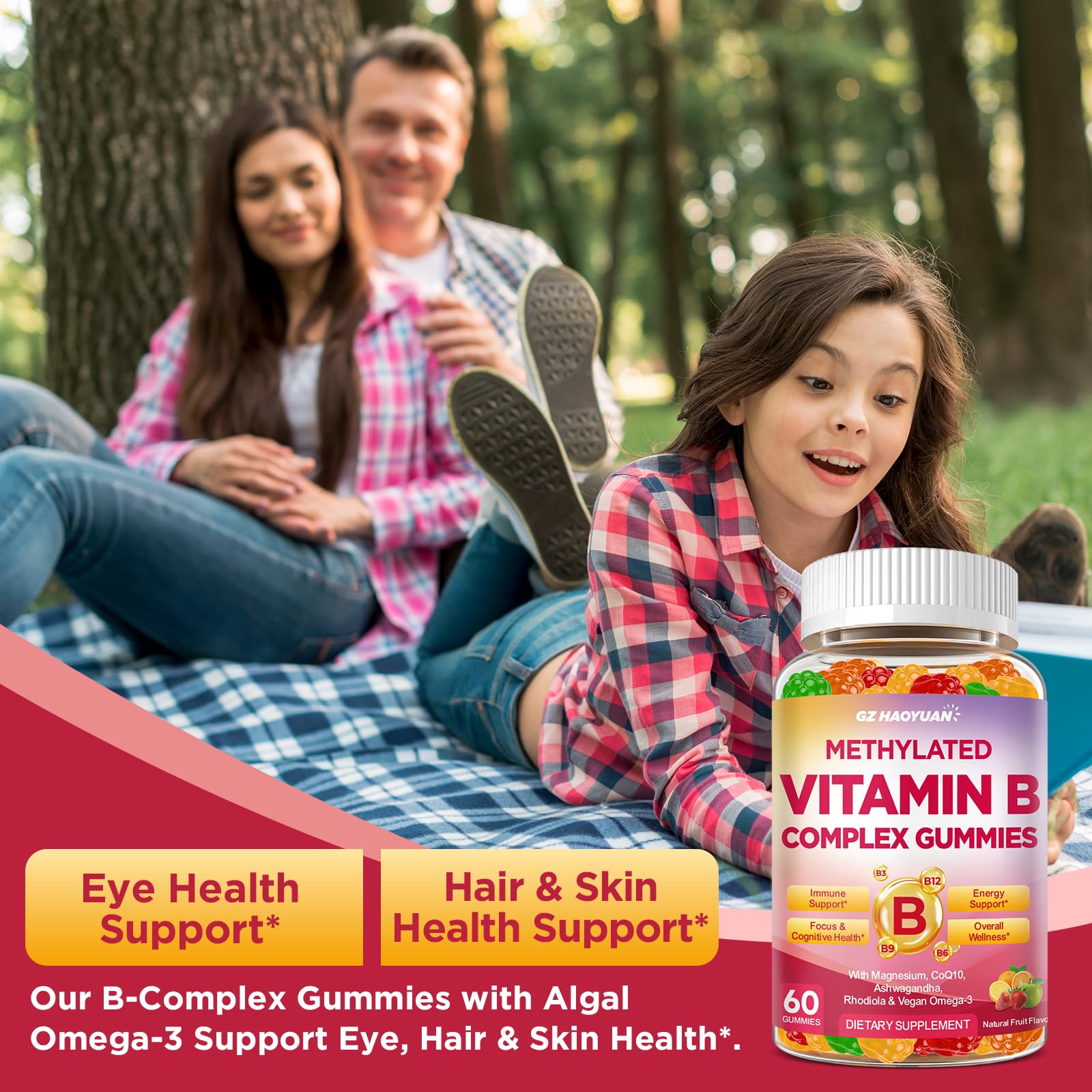 Methylated Vitamin B Complex Gummies for Women & Men with Vitamin B1, B2, B3, B5, B6, B7, B9, B12 & Magnesium, Omega-3, CoQ10, Supports Brain Health, Energy, Immune, Sugar Free, Fruit Flavor, 120ct — Amazon image 6