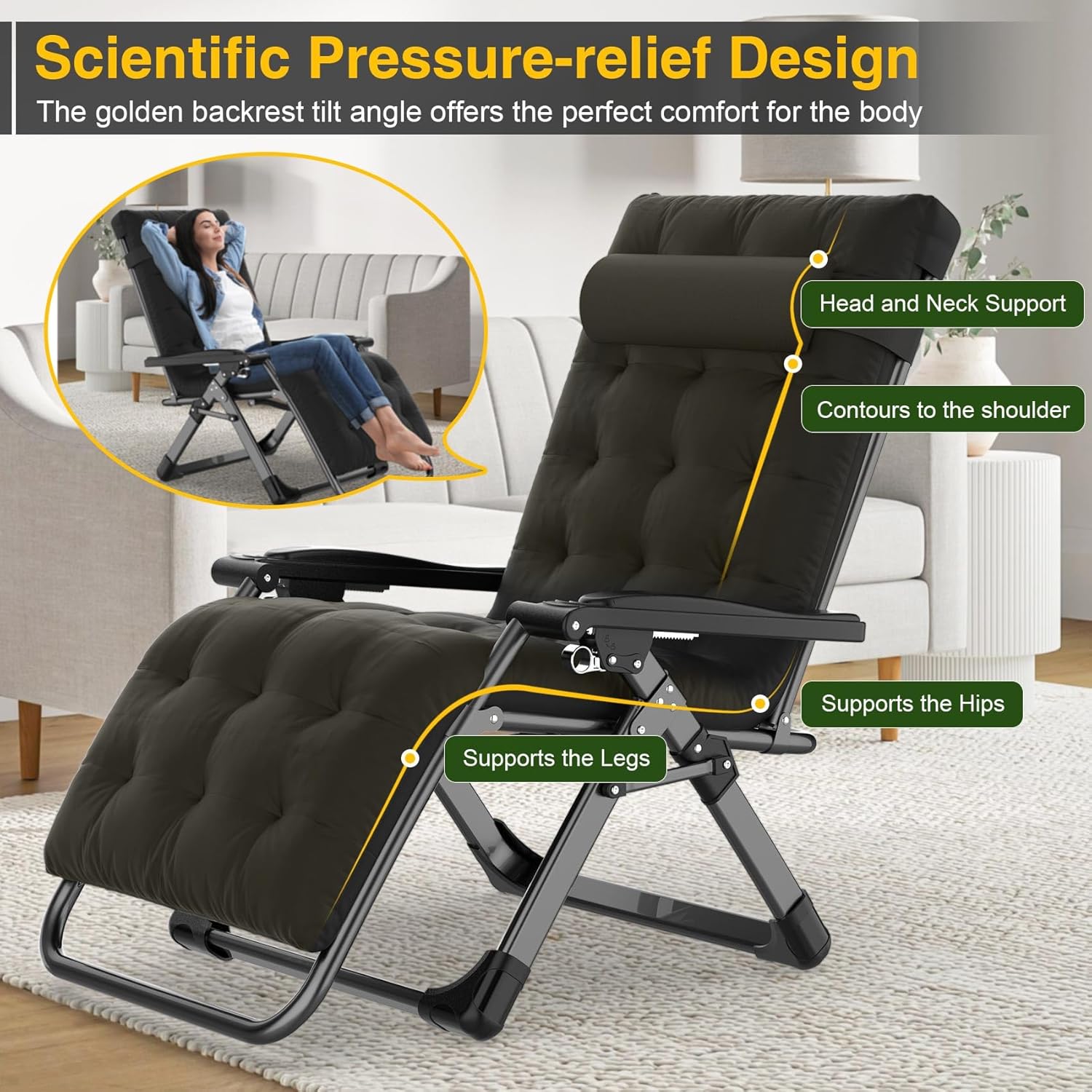 Suteck Zero Gravity Chair, Reclining Camping Lounge Chair with Aluminum Alloy Lock, Folding Patio Recliner w/Removable Pad, Adjustable Headrest and Side Tray for Outdoor Patio, Lawn, and Camping