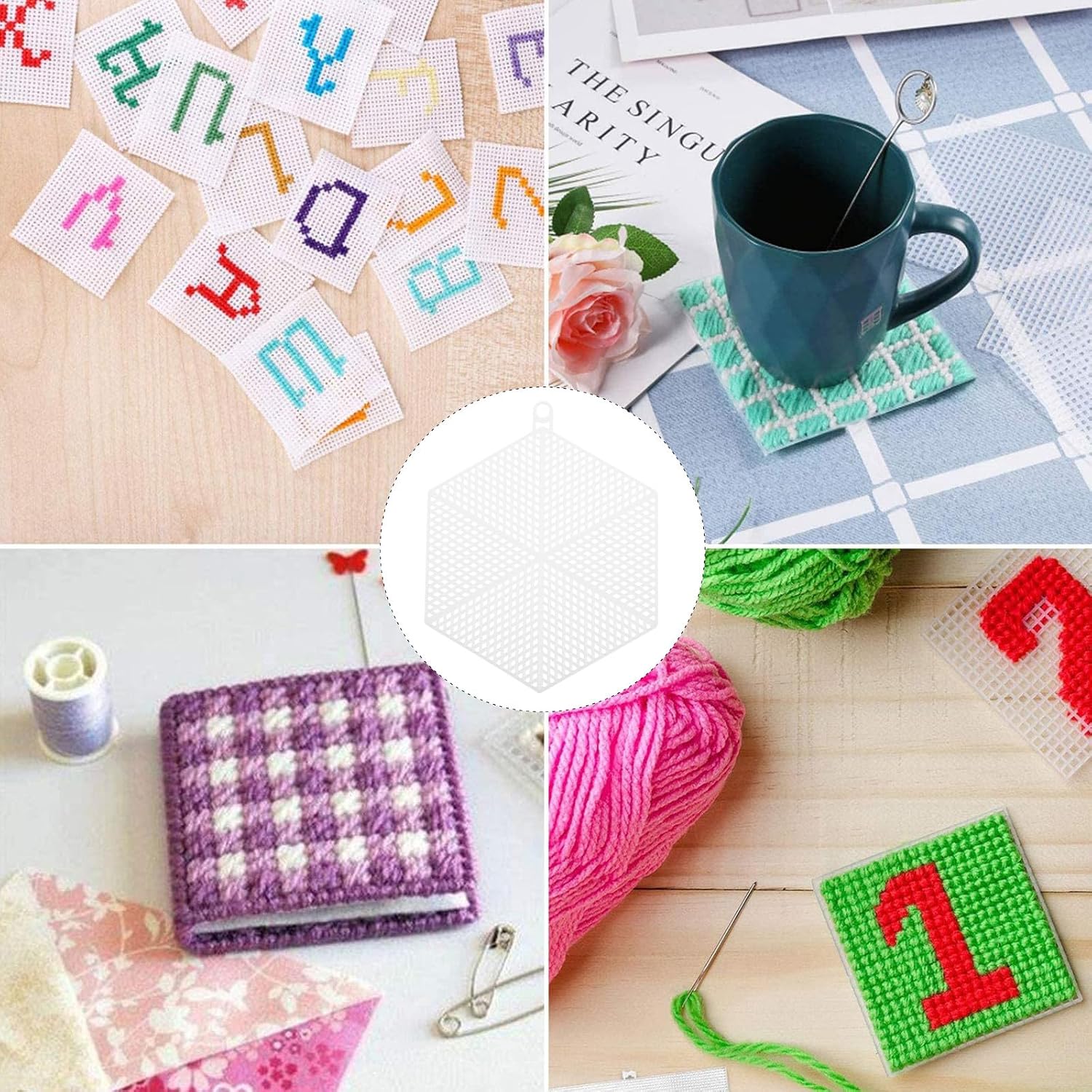 Beatifufu 10Pcs Plastic Mesh Sheets Hexagonal 12Cm Grid for Embroidery and Yarn Crafting DIY Projects White Mesh Fabric for Sewing and Needlework Artists
